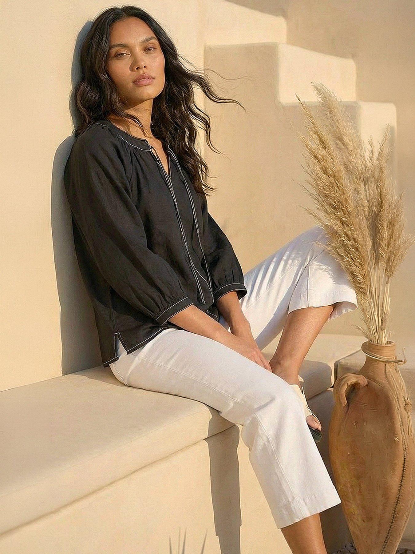 Roman Stitch Detail Tie Front Top