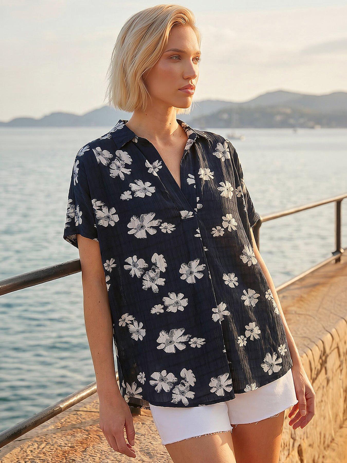 Roman Floral Print Pleat Tunic Top