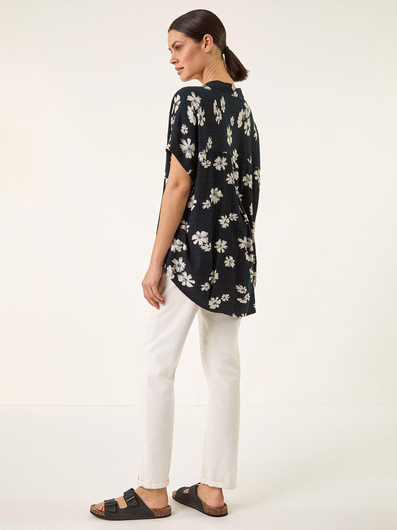 Image 2 of 5 of Roman Floral Print Pleat Tunic Top