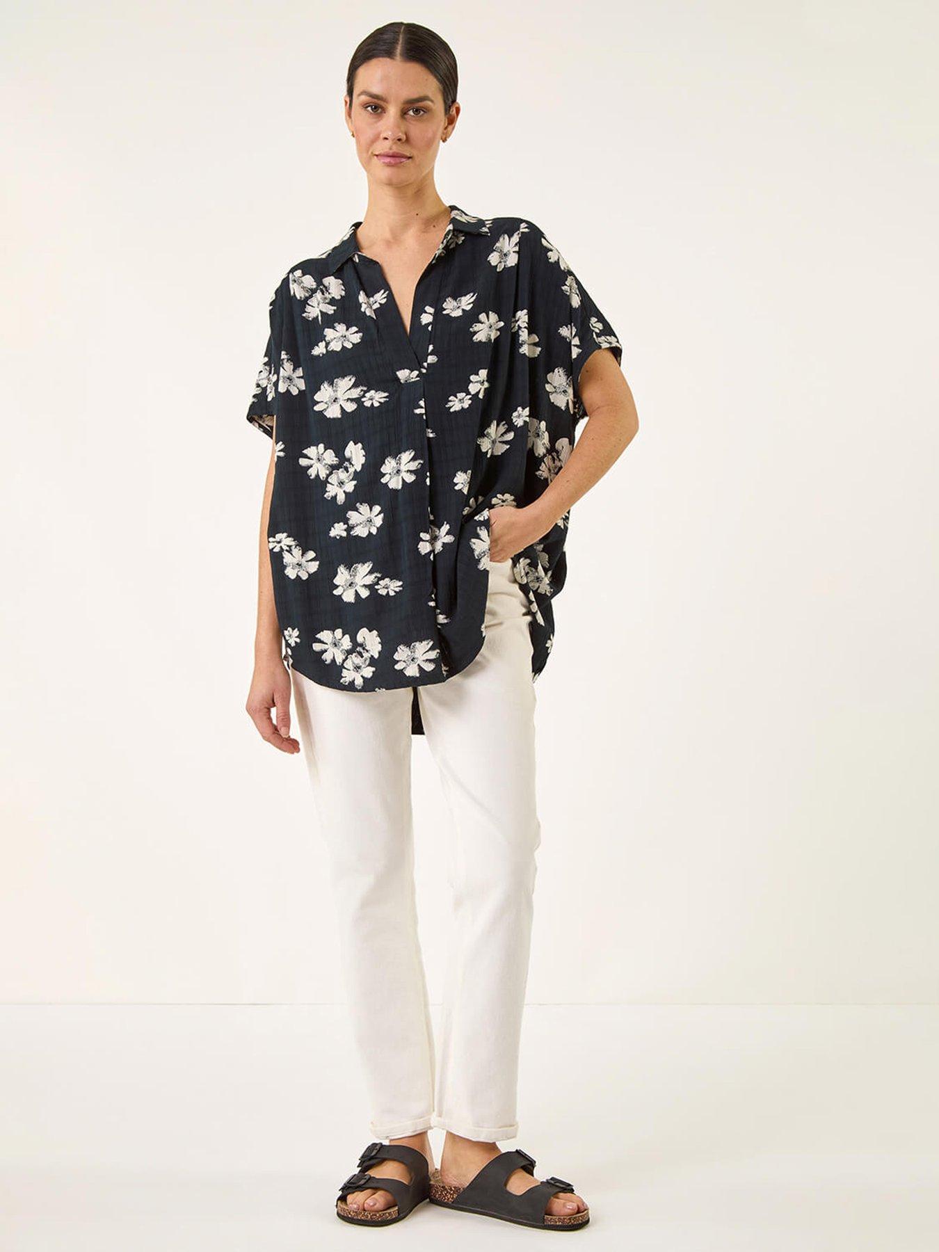 Image 3 of 5 of Roman Floral Print Pleat Tunic Top
