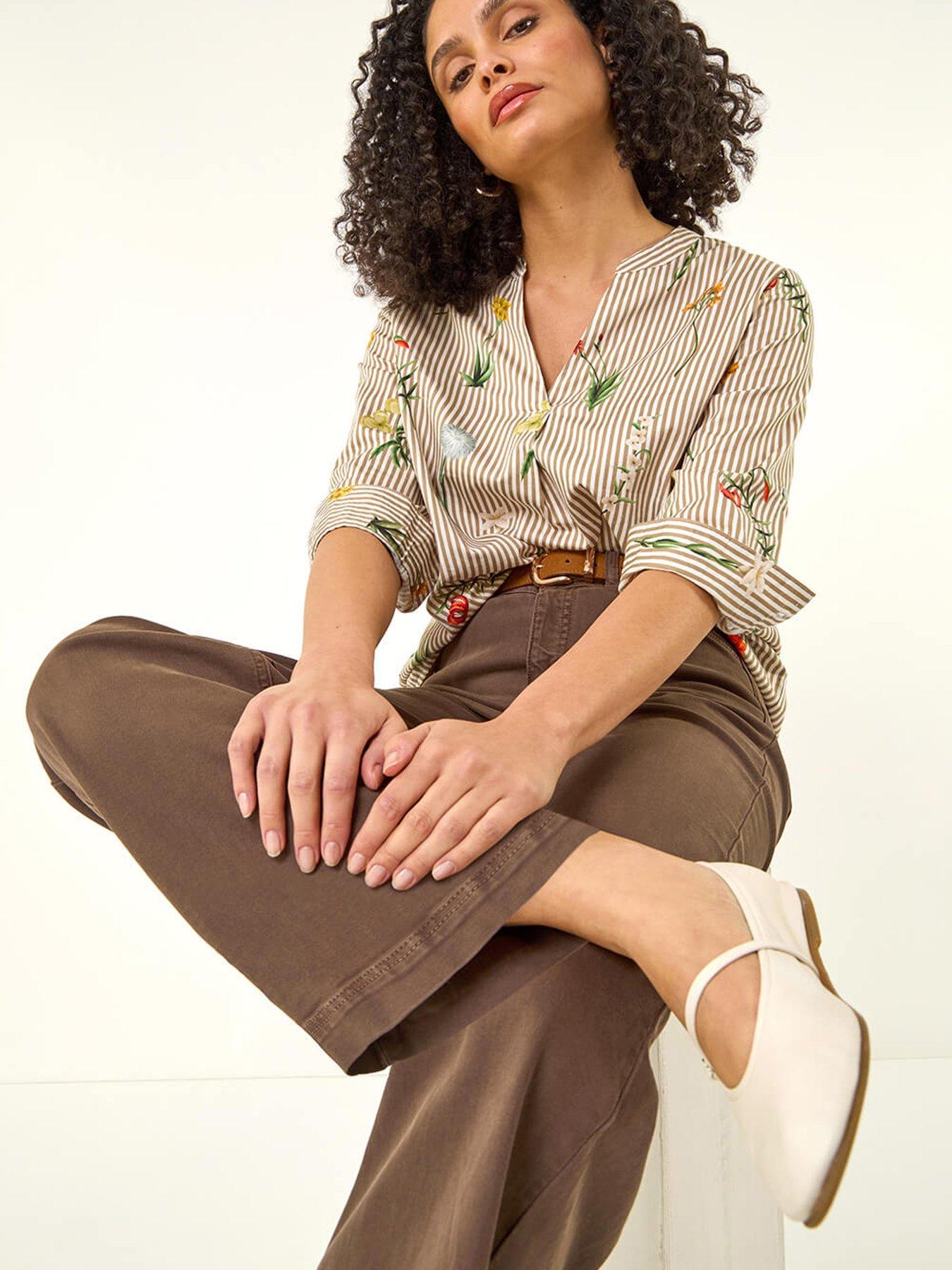 roman-floral-stripe-pleated-topoutfit