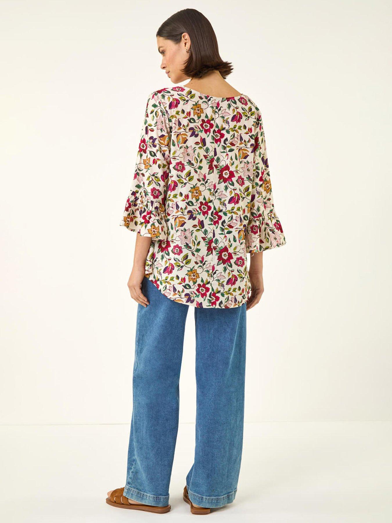 roman-floral-print-flare-sleeve-topstillFront