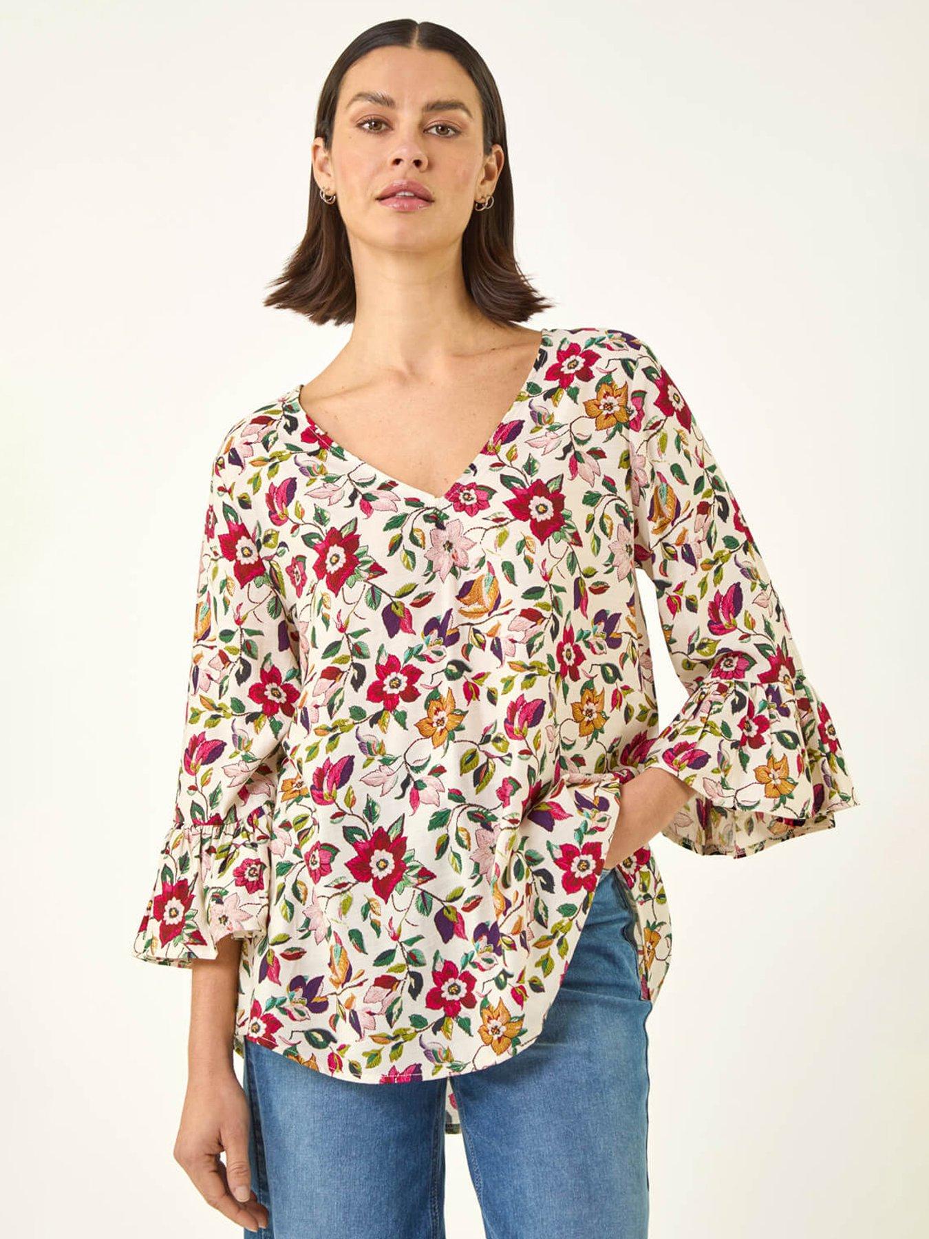 roman-floral-print-flare-sleeve-topback