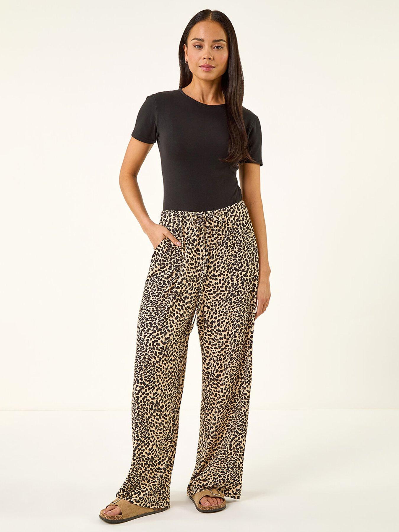 Roman Petite Animal Print Wide Leg Trouser