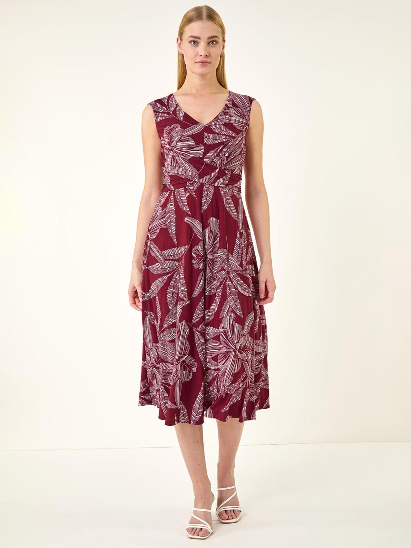 roman-leaf-print-twist-front-stretch-dressfront