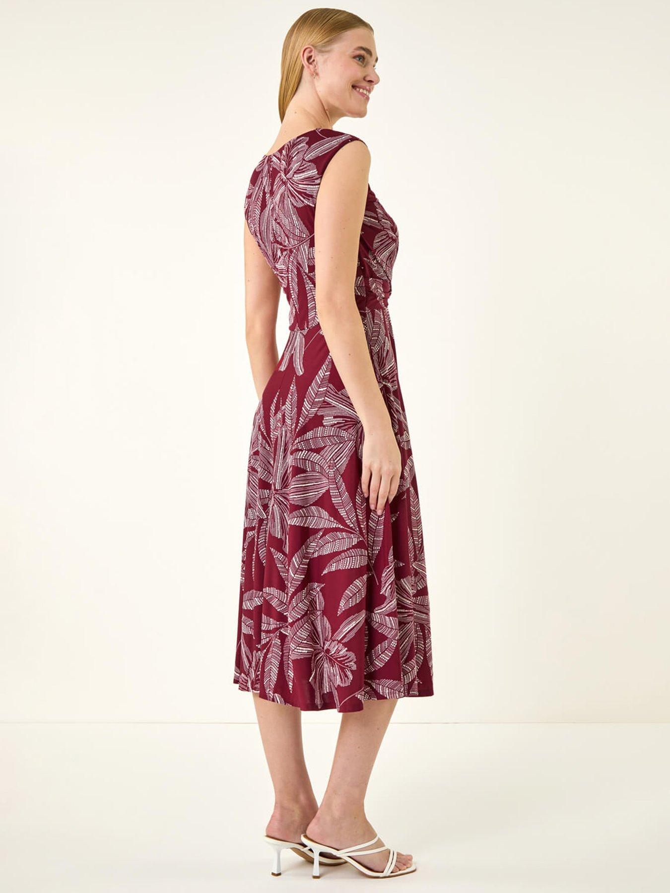roman-leaf-print-twist-front-stretch-dressstillFront