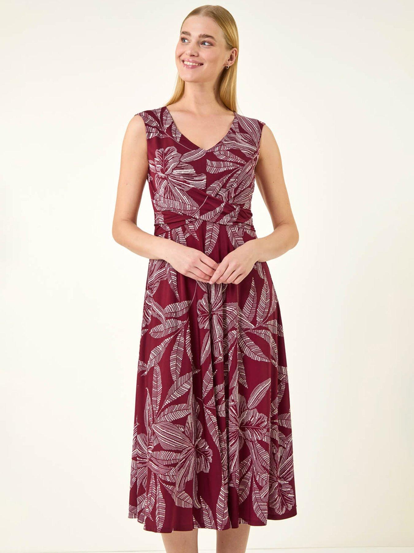roman-leaf-print-twist-front-stretch-dressback