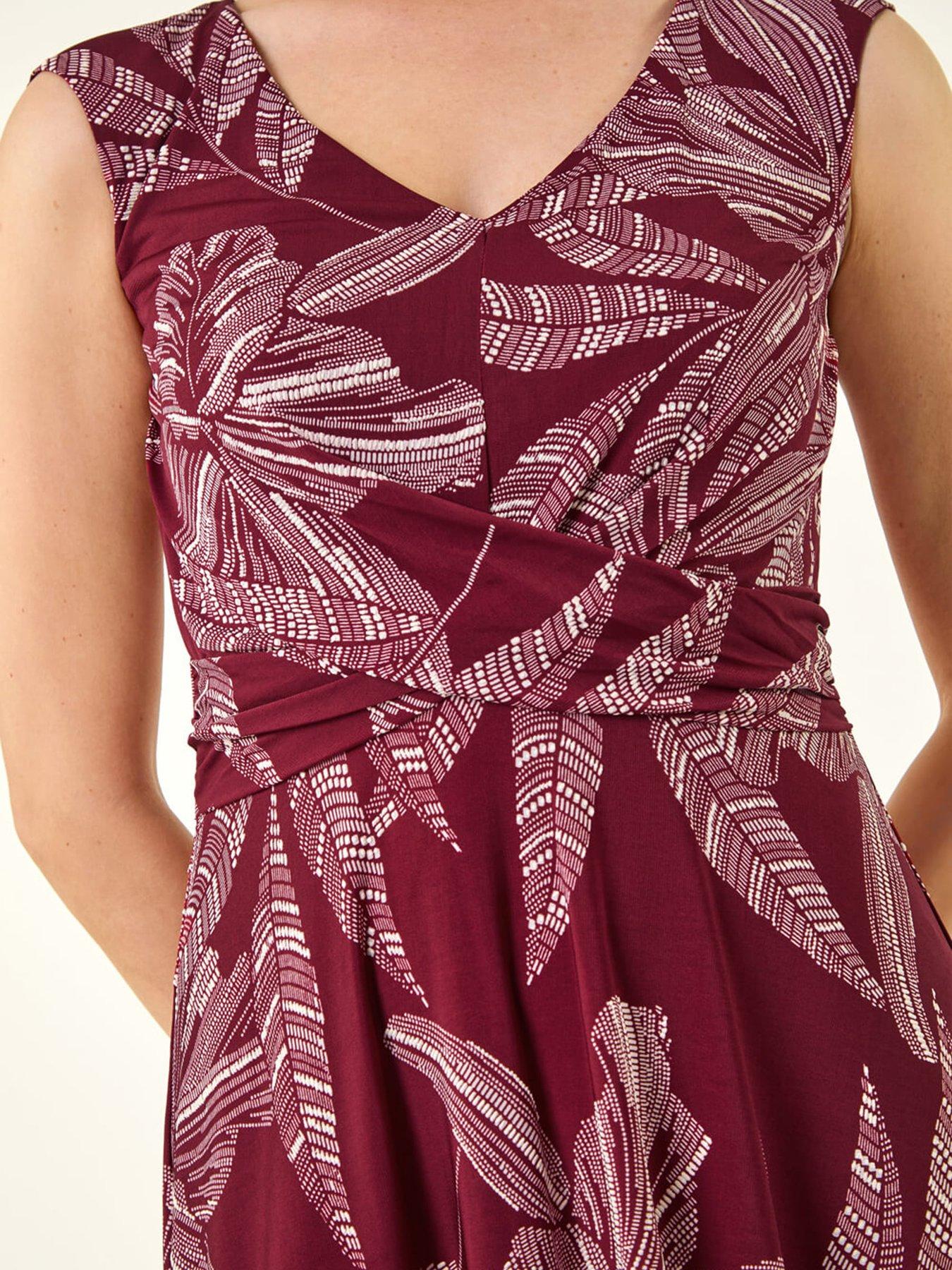 roman-leaf-print-twist-front-stretch-dressdetail