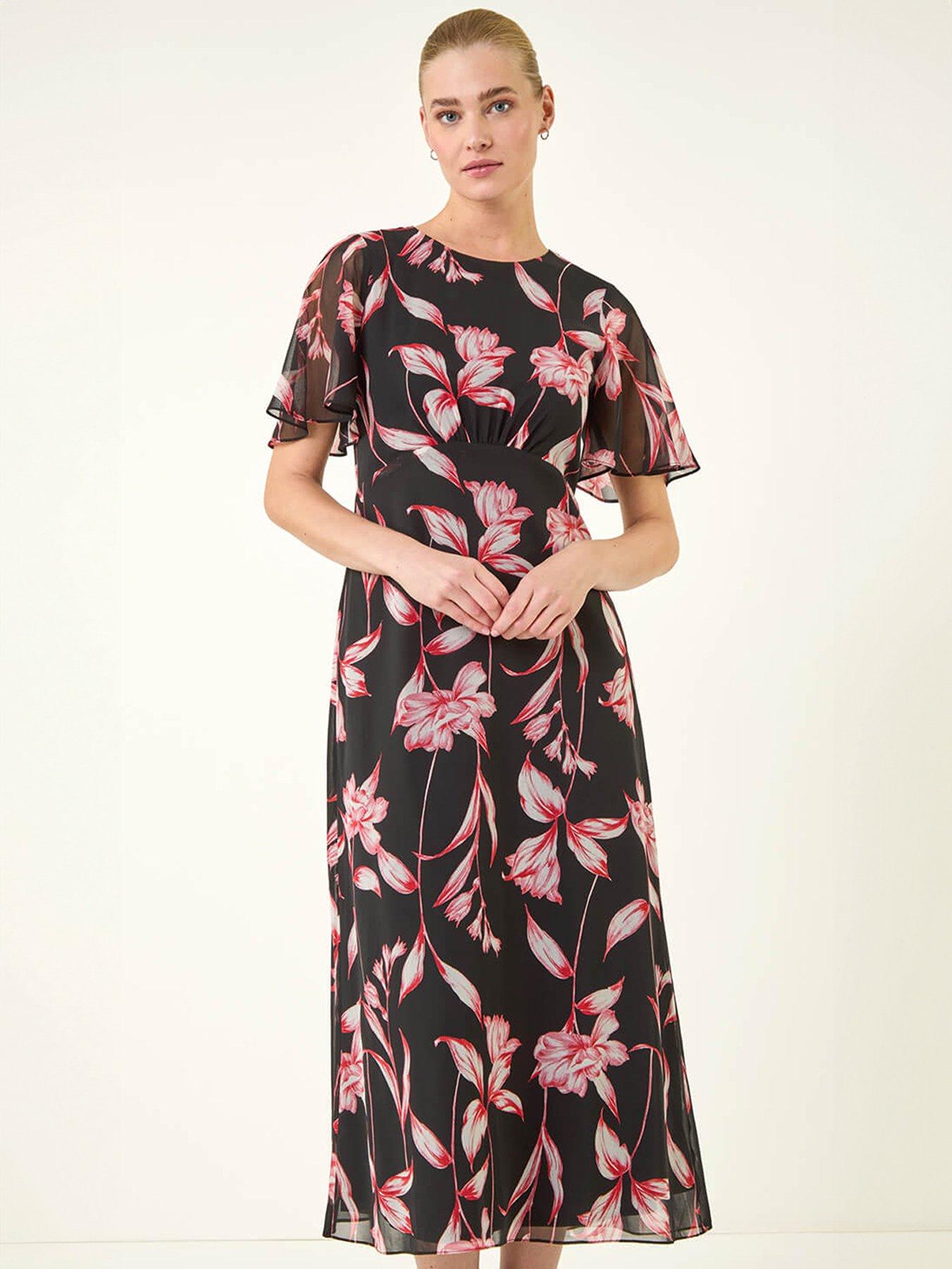Image 5 of 5 of Roman Floral Flutter Sleeve Dress