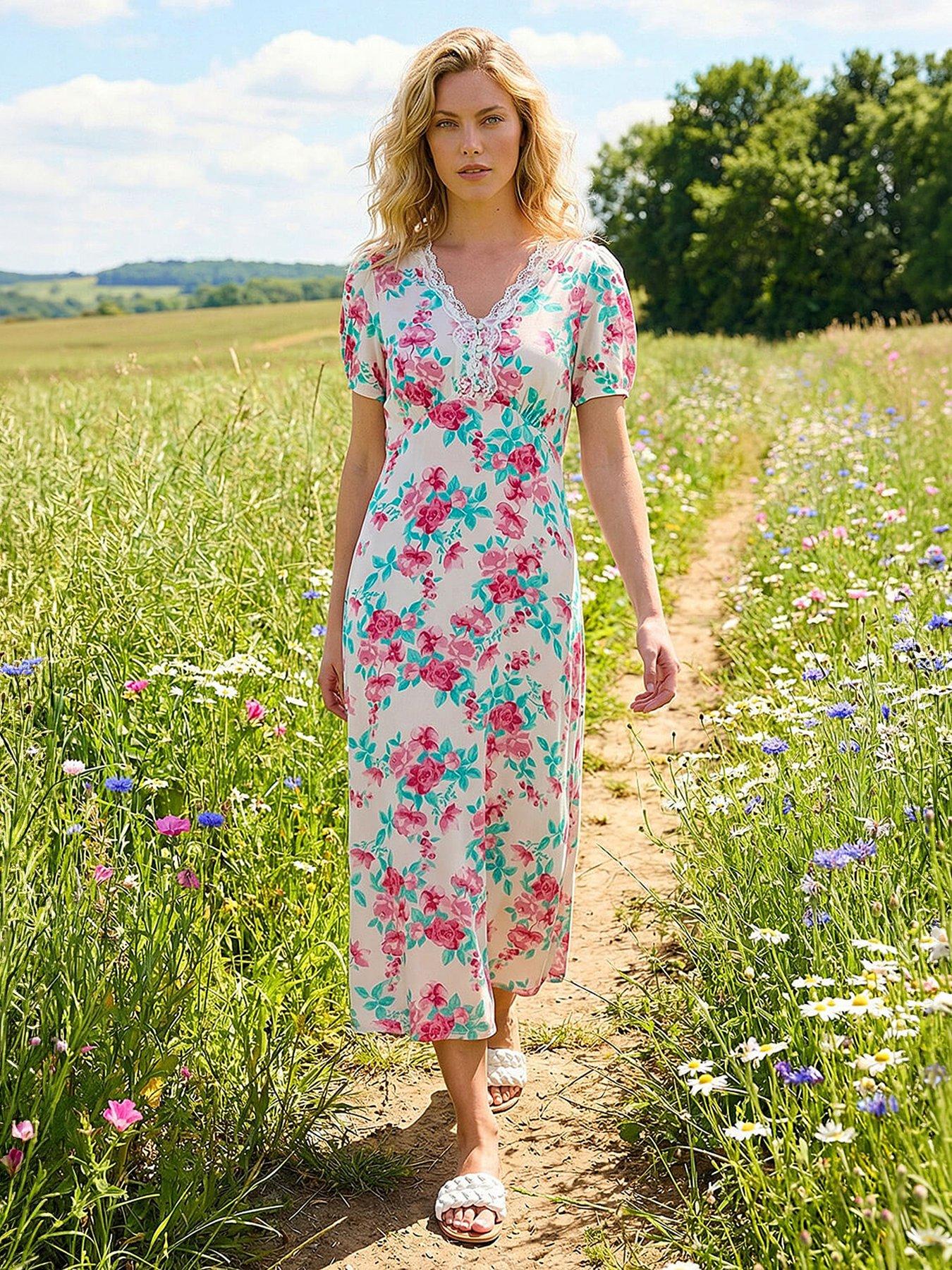 Roman Floral Lace Trim Midi Dress