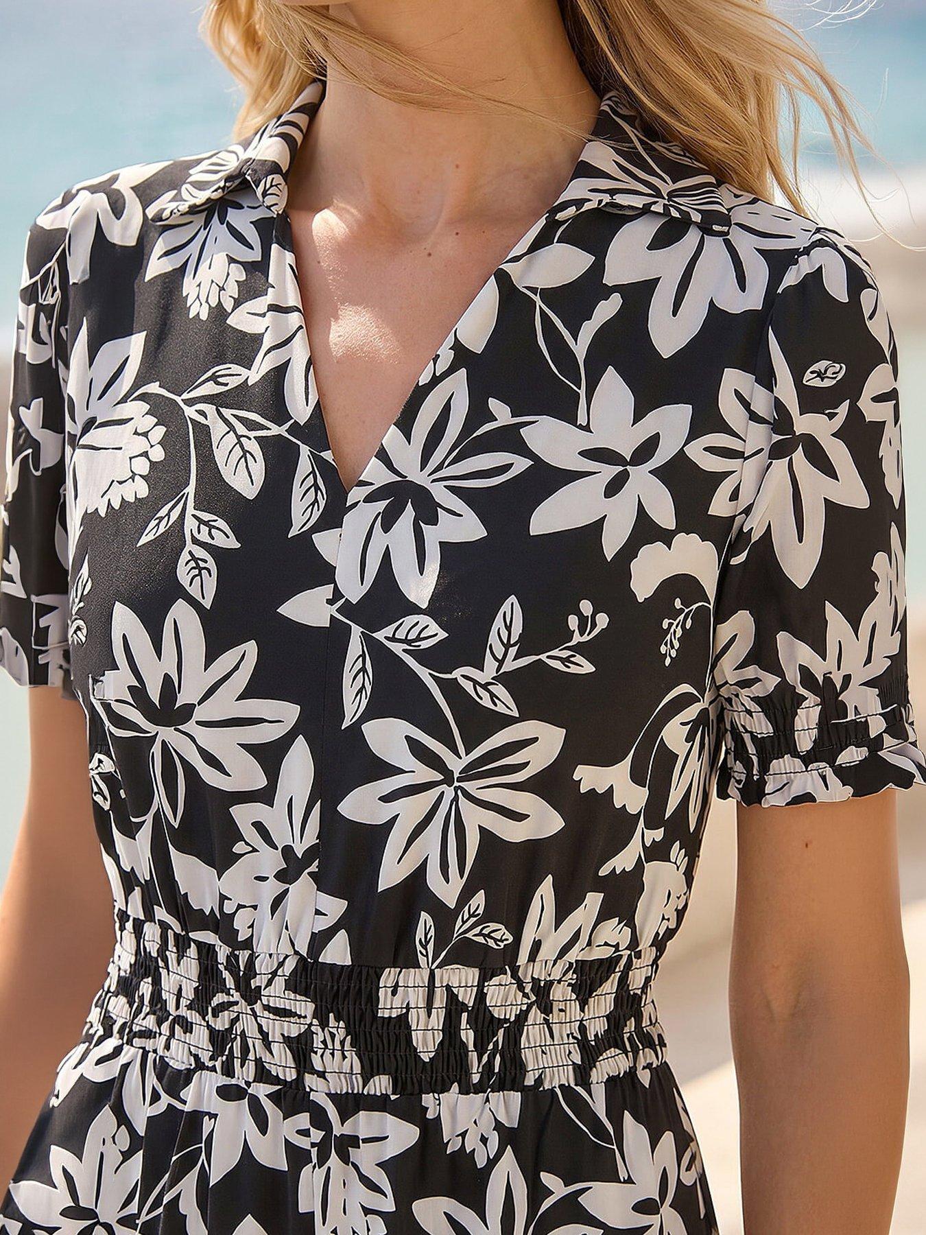 Image 2 of 4 of Roman Floral Shirred Collared Midi Dress