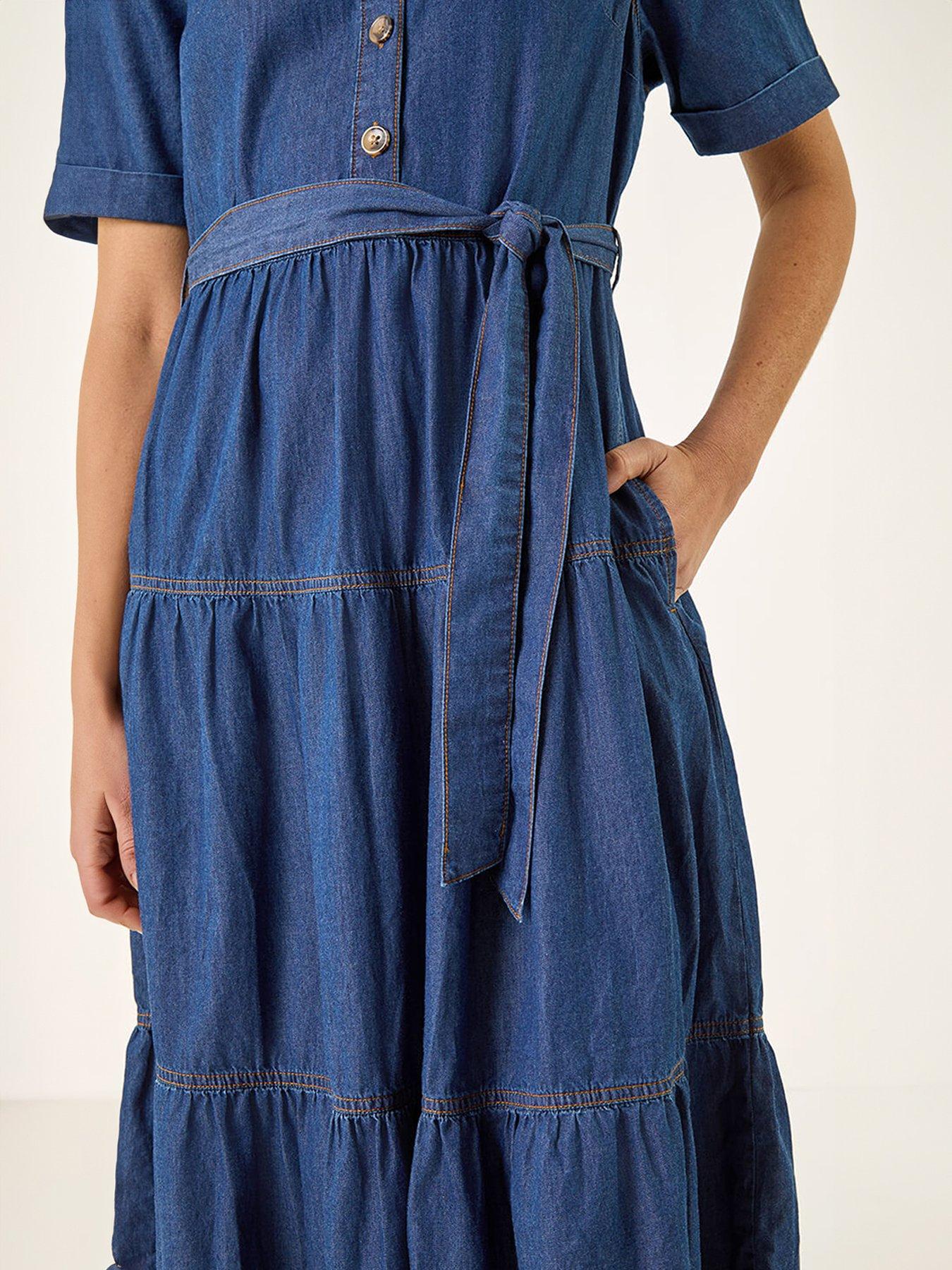 Image 2 of 5 of Roman Button Detail Tiered Midi Dress