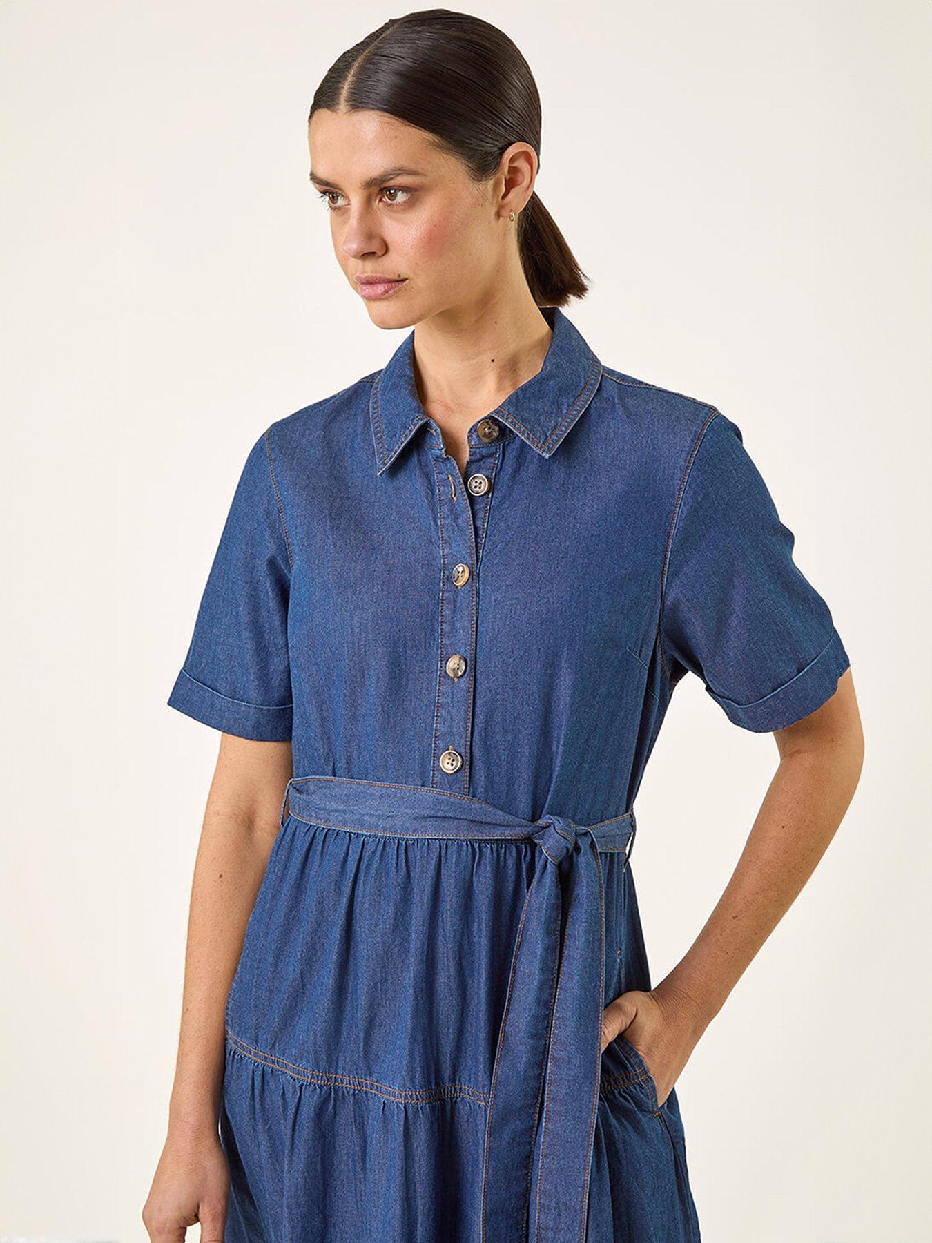Image 3 of 5 of Roman Button Detail Tiered Midi Dress