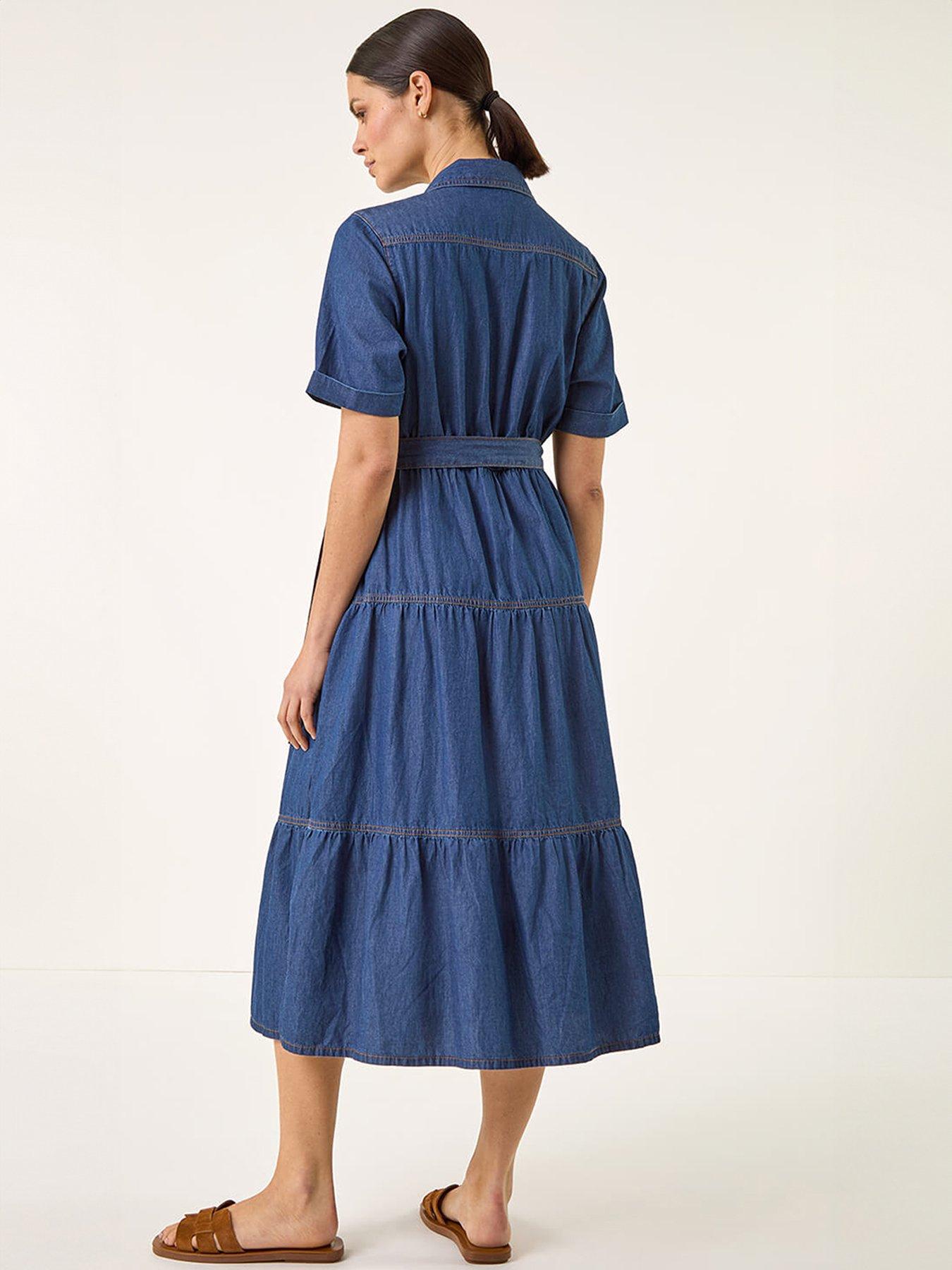 Image 4 of 5 of Roman Button Detail Tiered Midi Dress