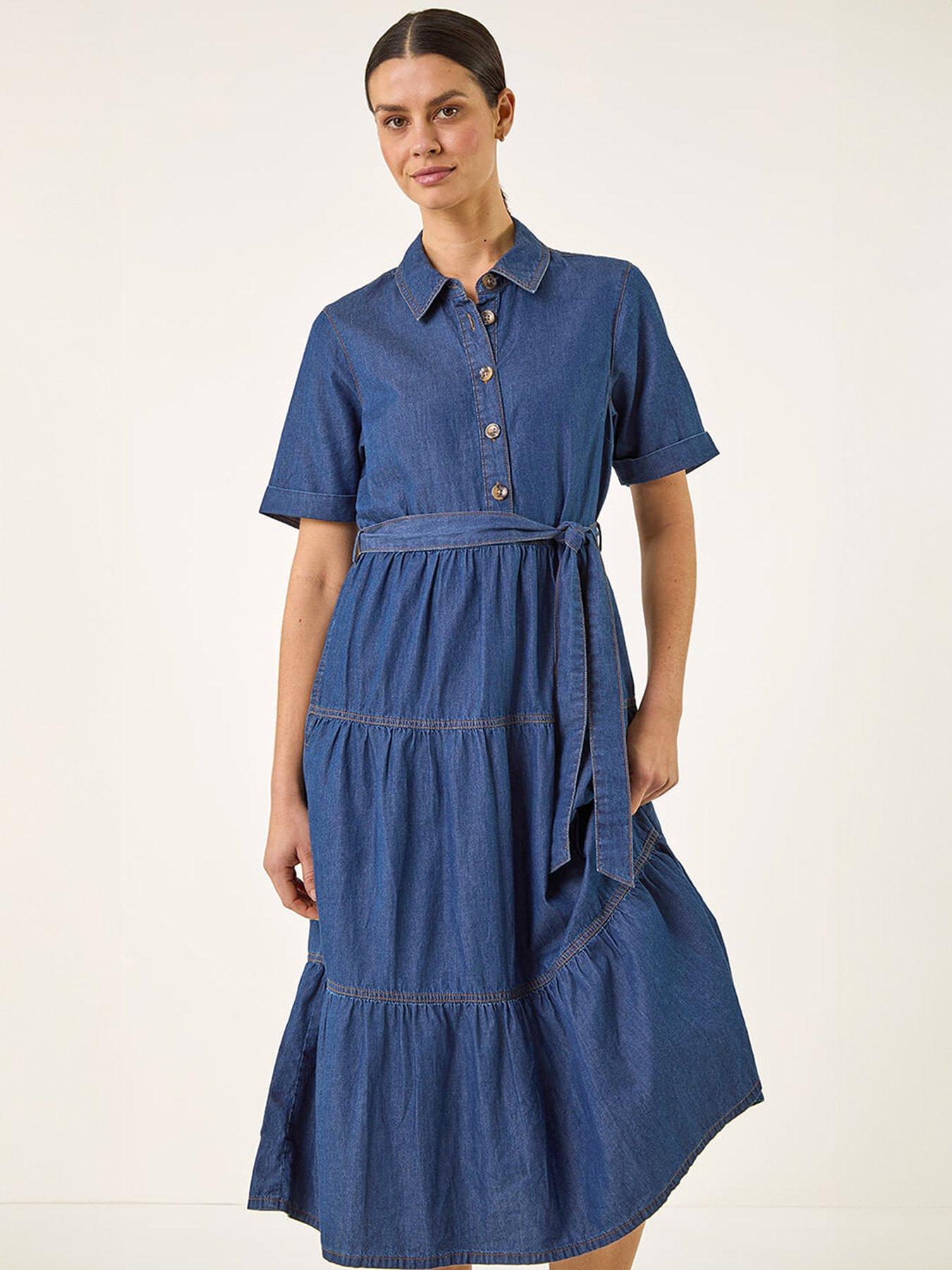 Image 5 of 5 of Roman Button Detail Tiered Midi Dress