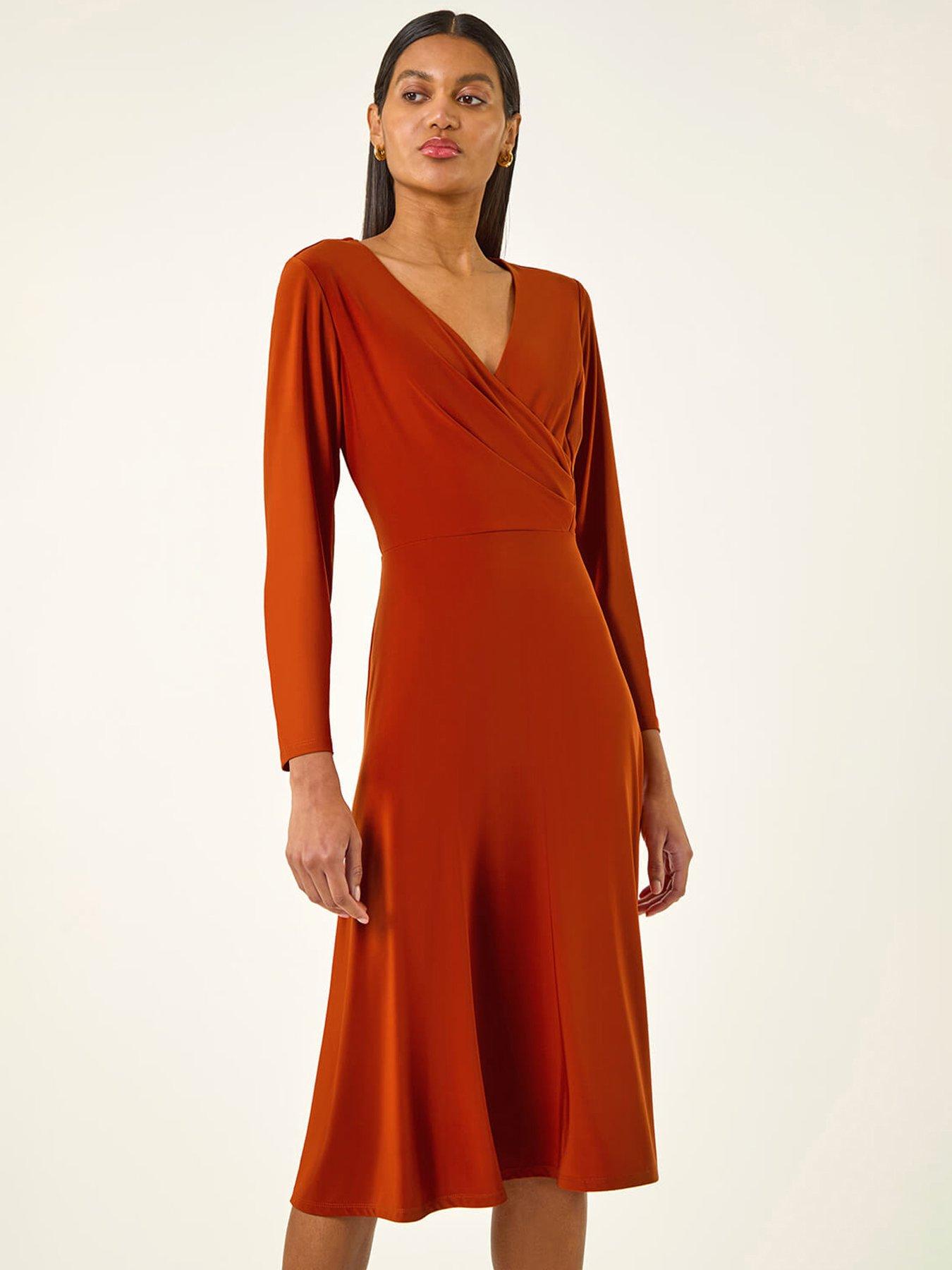Roman Wrap Bodice Tie Waist Midi Dress