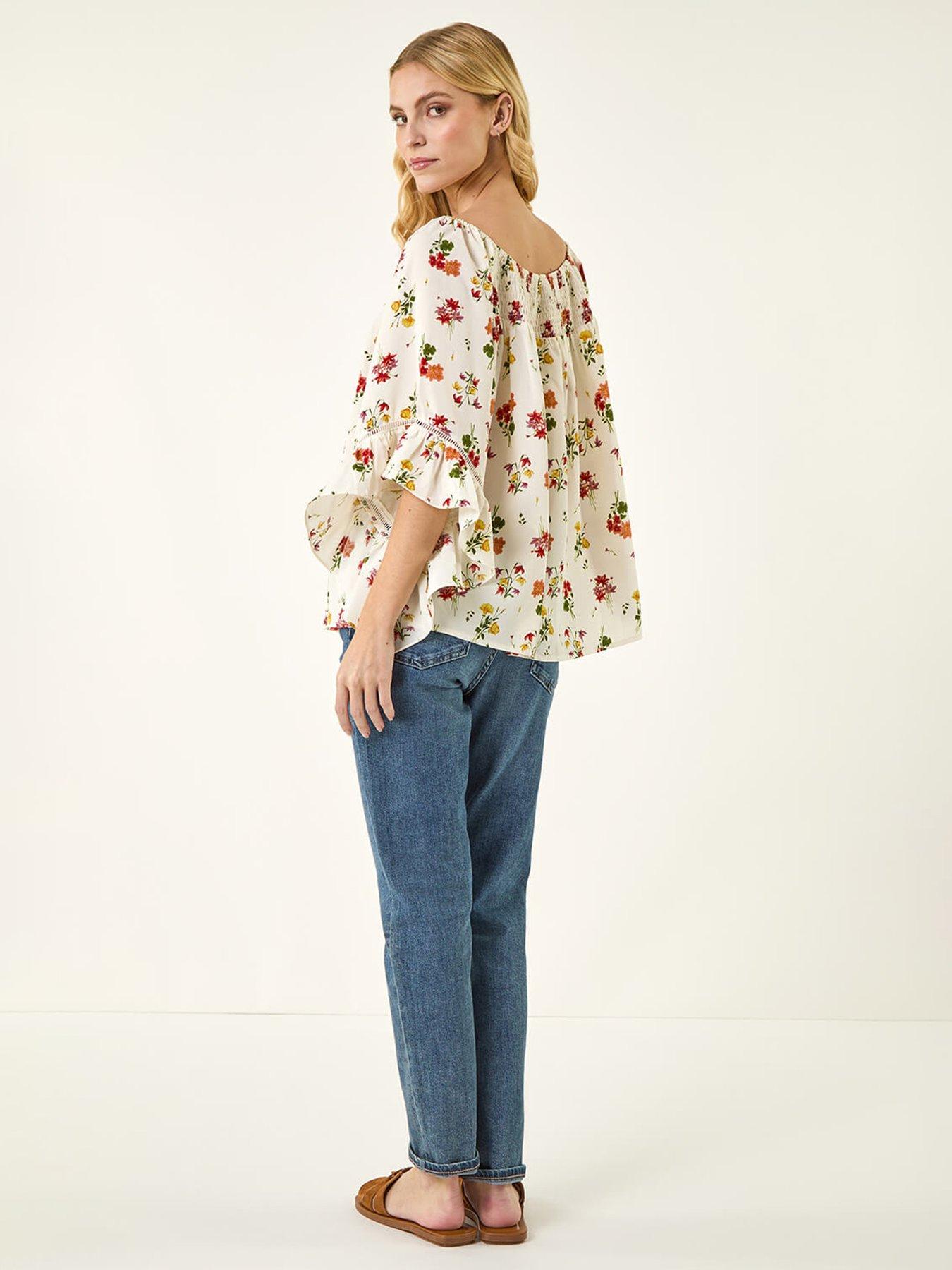 Image 2 of 5 of Roman Floral Print Bardot Top