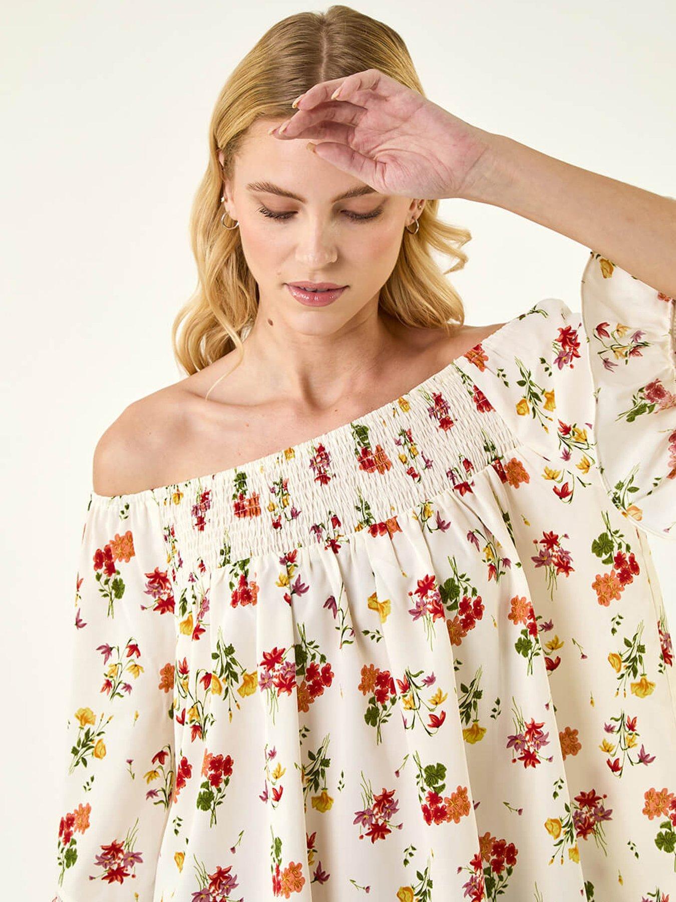 Image 4 of 5 of Roman Floral Print Bardot Top