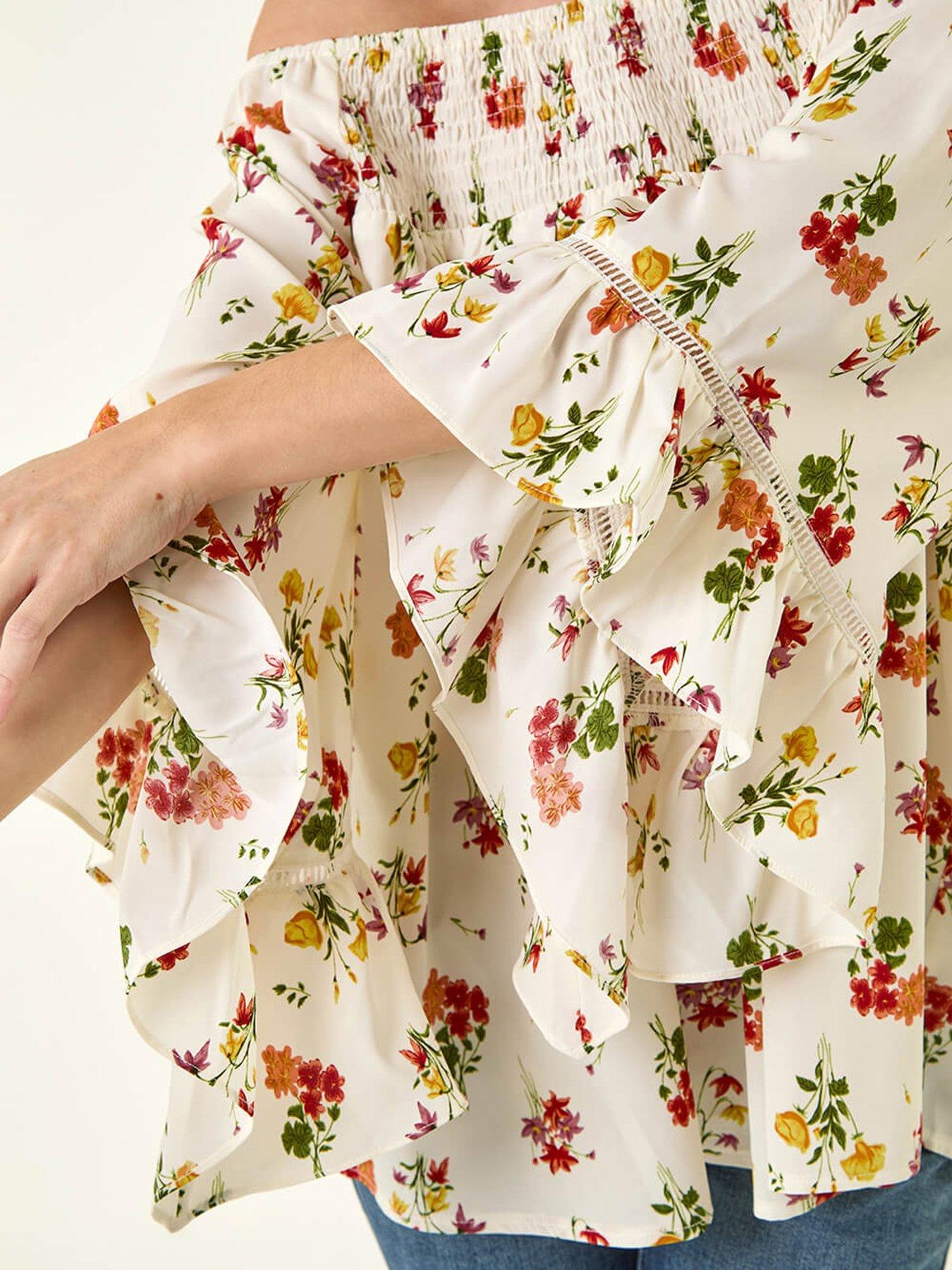 Image 5 of 5 of Roman Floral Print Bardot Top