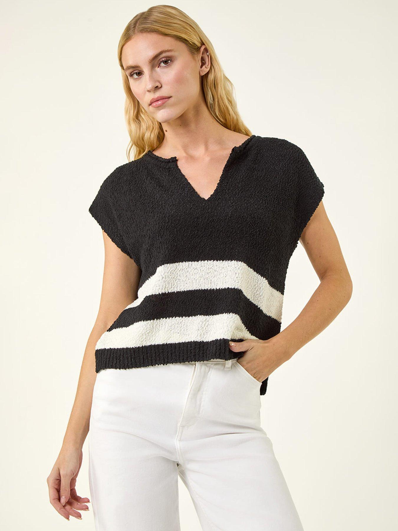 roman-stripe-v-neck-knit-vestfront