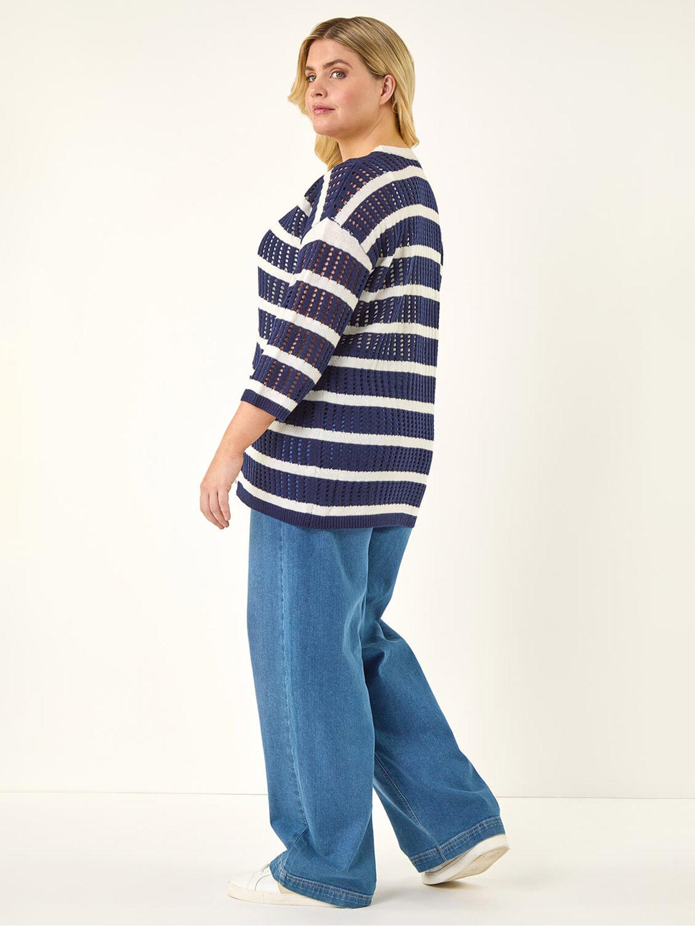 Image 2 of 5 of Roman Curve Stripe Crochet Knit Cardigan