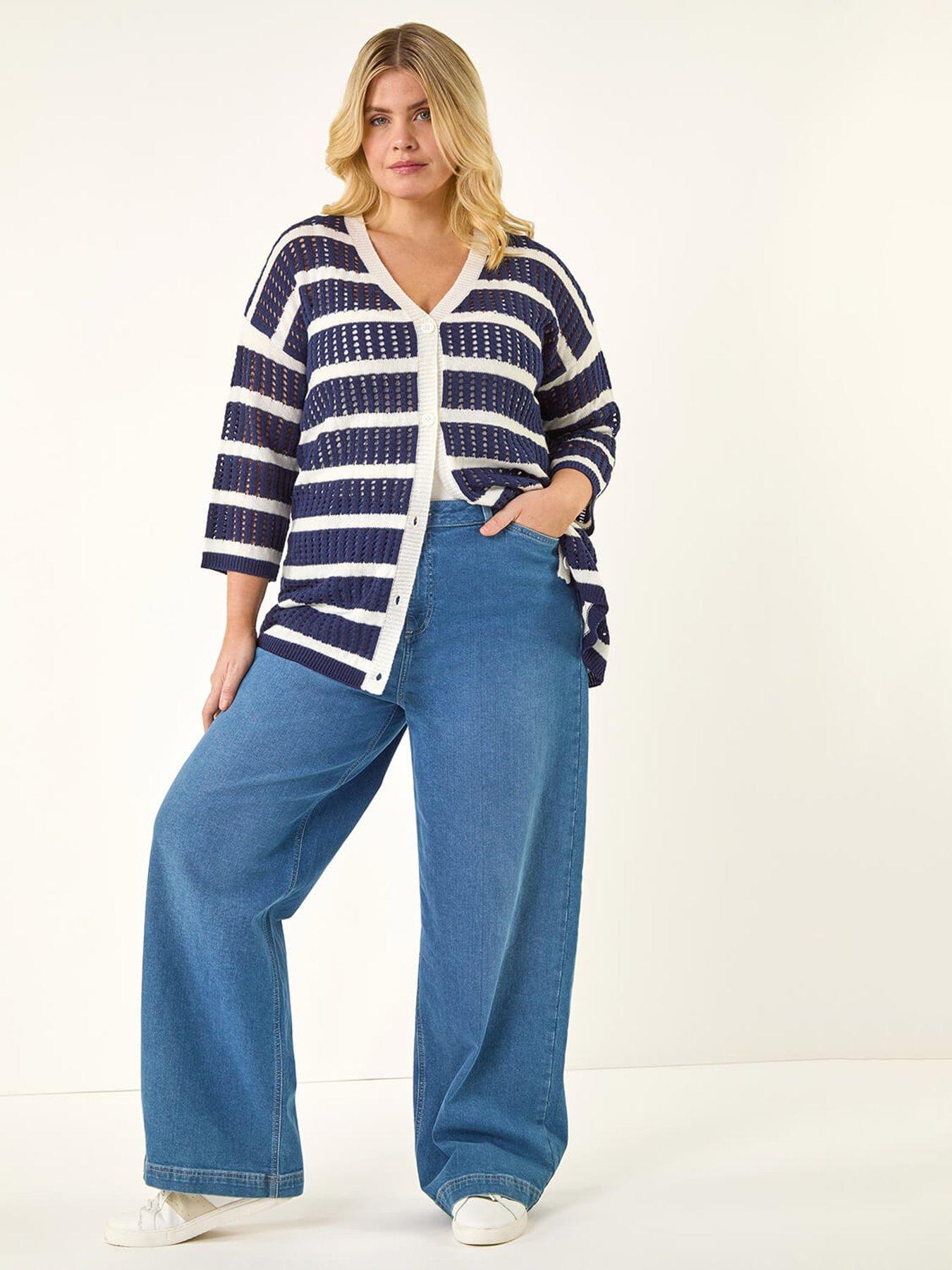 Image 3 of 5 of Roman Curve Stripe Crochet Knit Cardigan