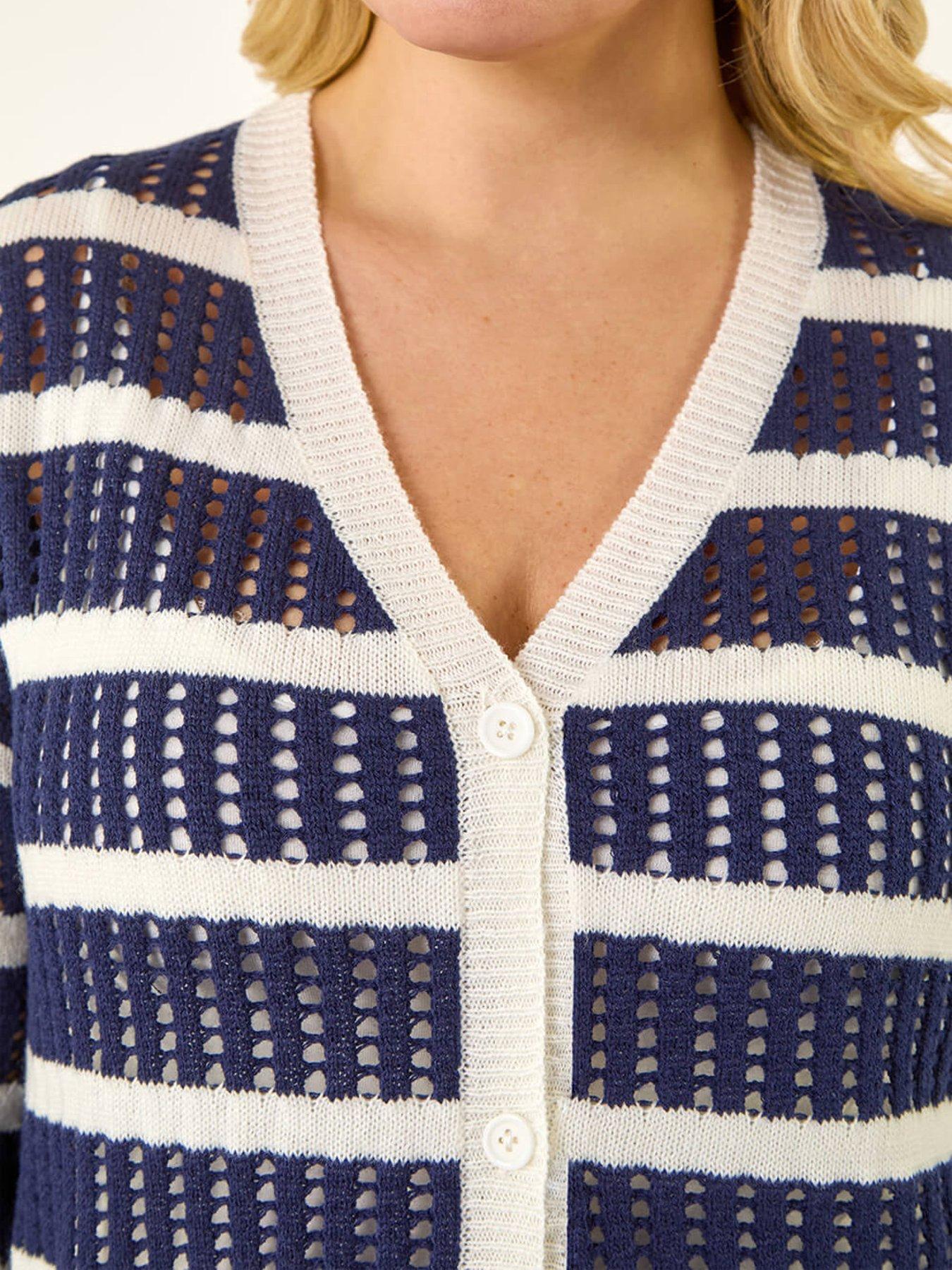 Image 5 of 5 of Roman Curve Stripe Crochet Knit Cardigan