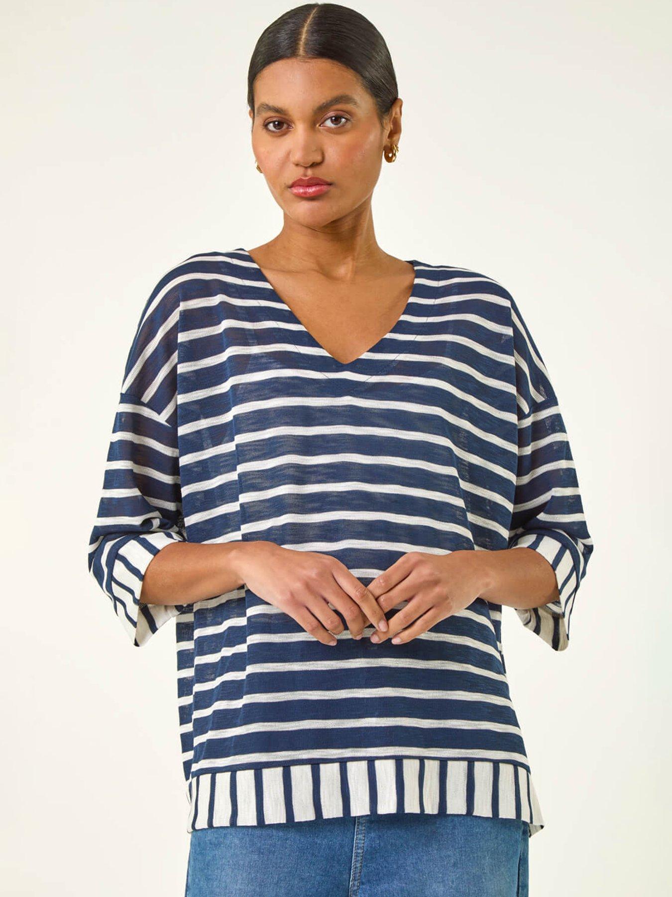 roman-stripe-print-v-neck-tunic-topoutfit