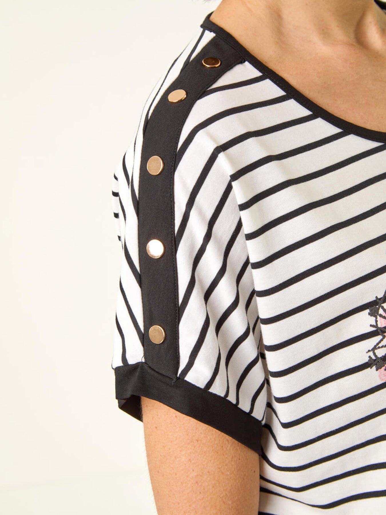 Image 5 of 5 of Roman Floral Stripe Print T-shirt