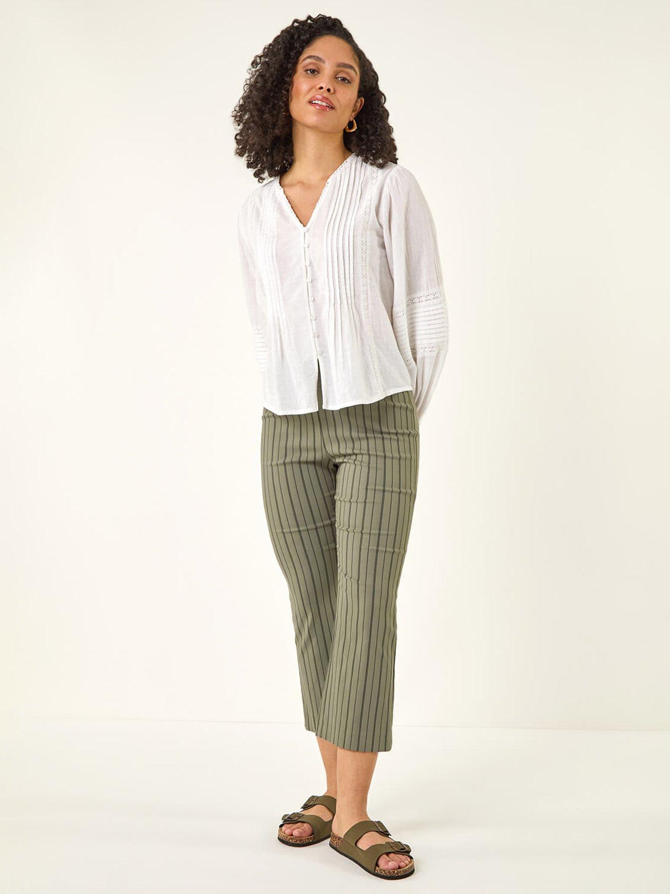 Image 3 of 5 of Roman Stripe Print Crop Bootleg Trouser