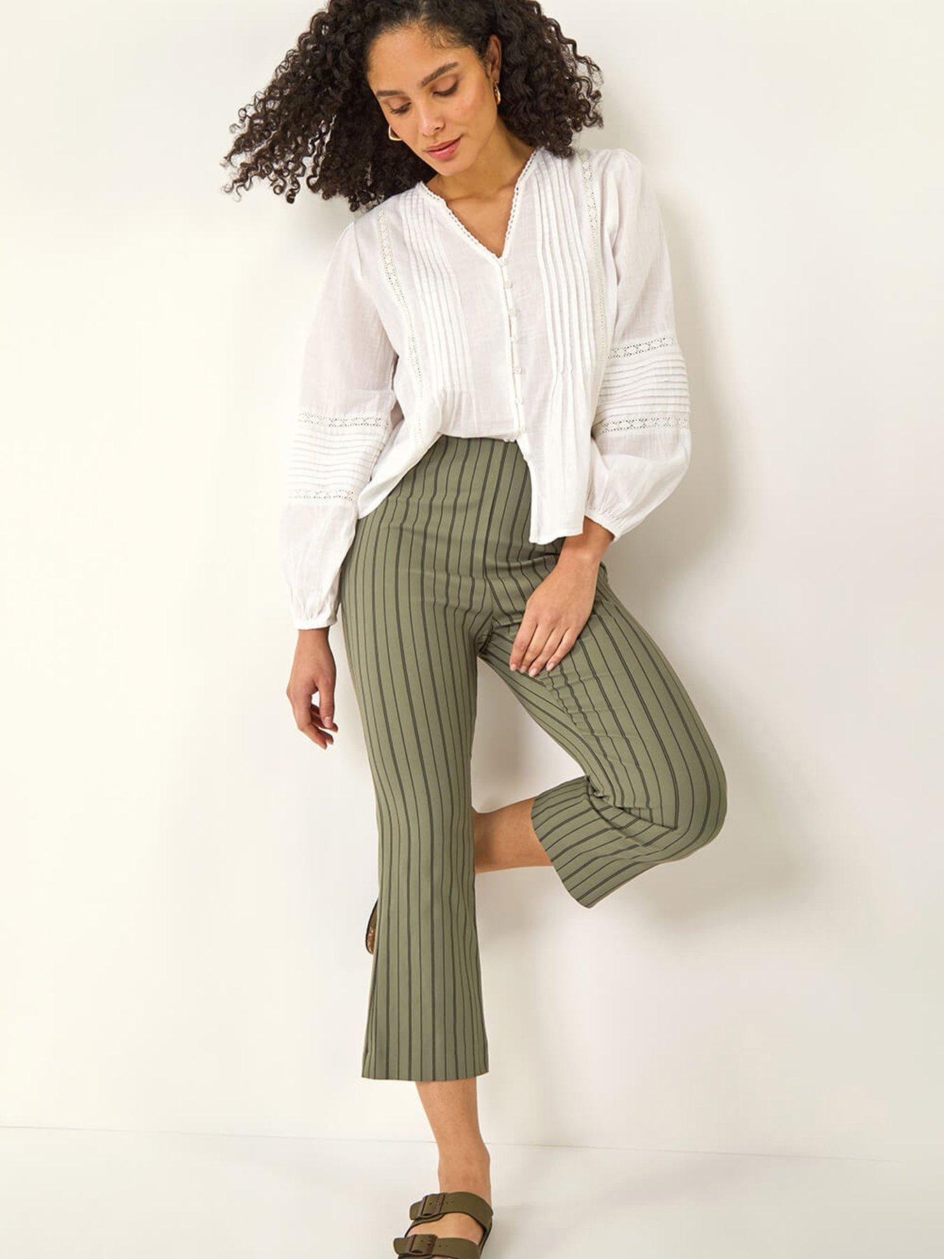 Image 4 of 5 of Roman Stripe Print Crop Bootleg Trouser