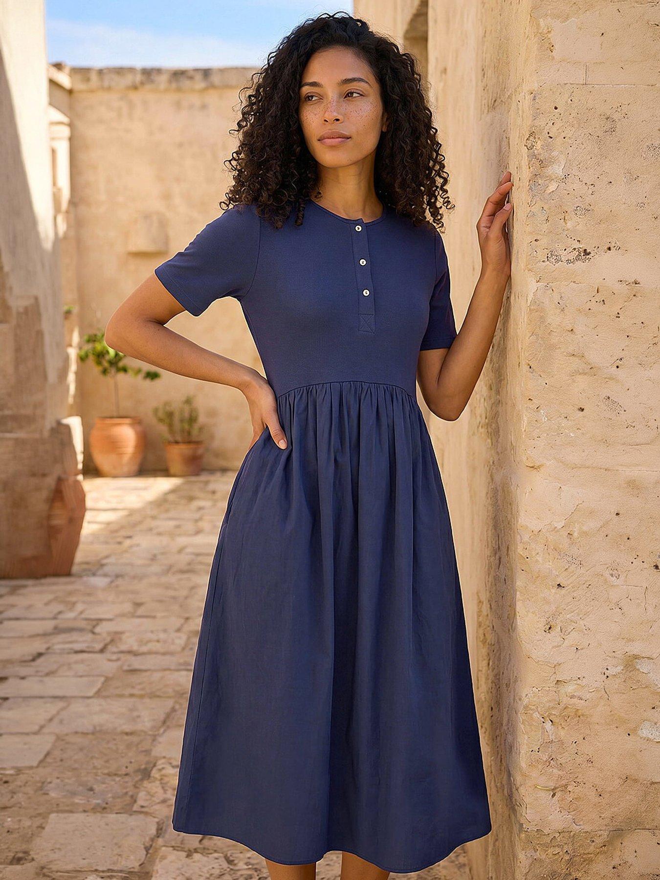 Image 1 of 7 of Roman Buttoned Pocket Stretch Midi Dress