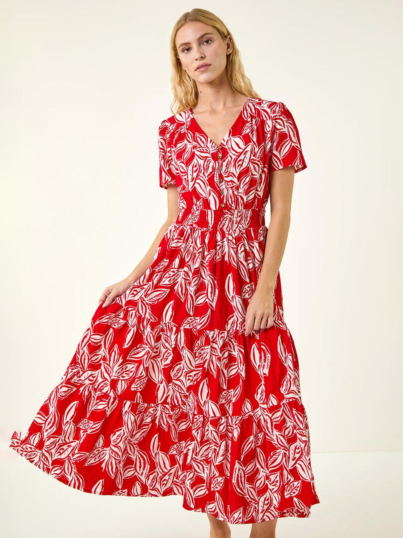 Image 3 of 5 of Roman Leaf Print Shirred Maxi Dress