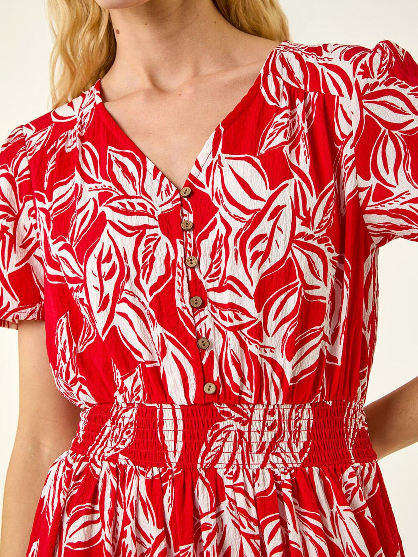 Image 5 of 5 of Roman Leaf Print Shirred Maxi Dress