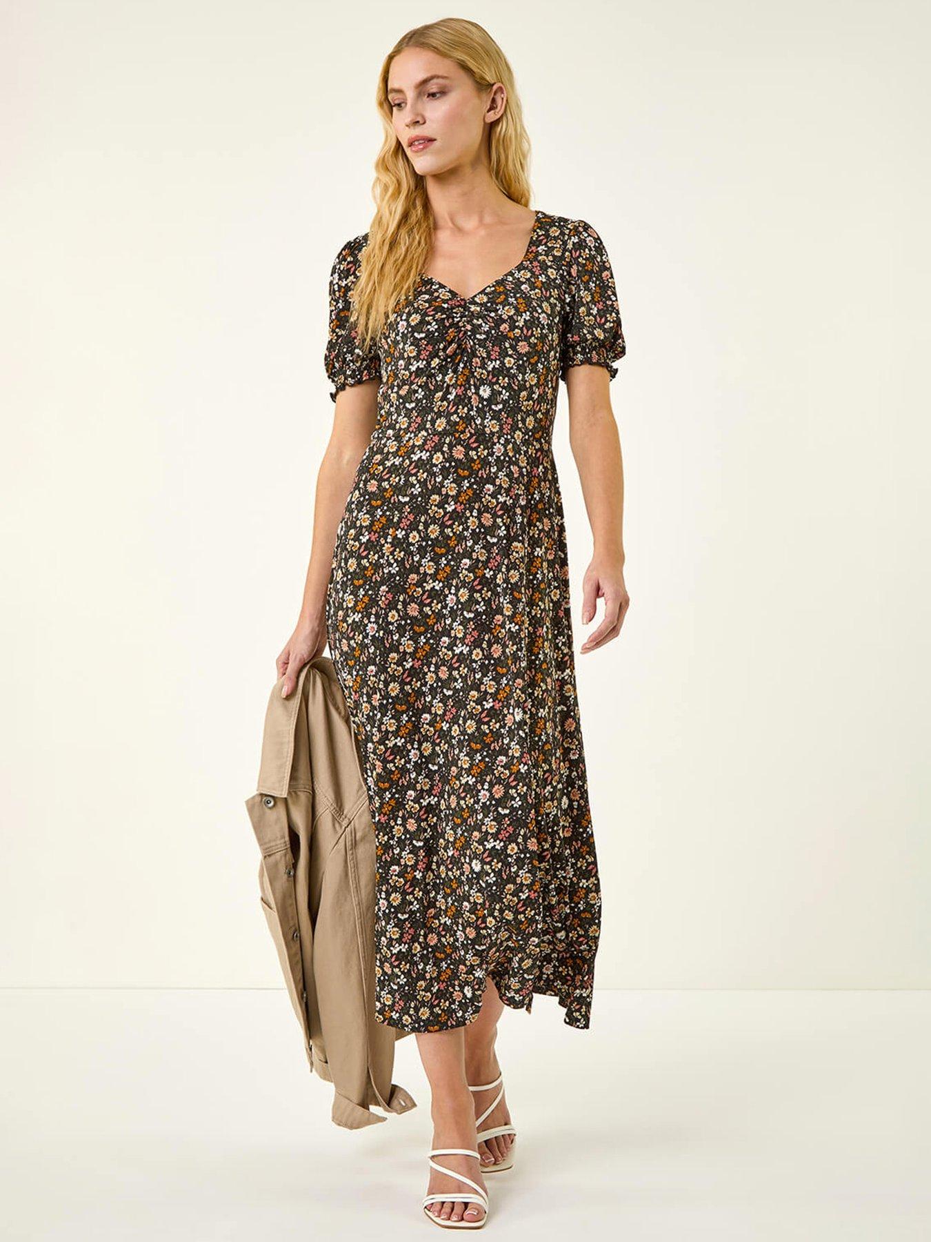 Image 1 of 5 of Roman Floral Ruched Midi Dress
