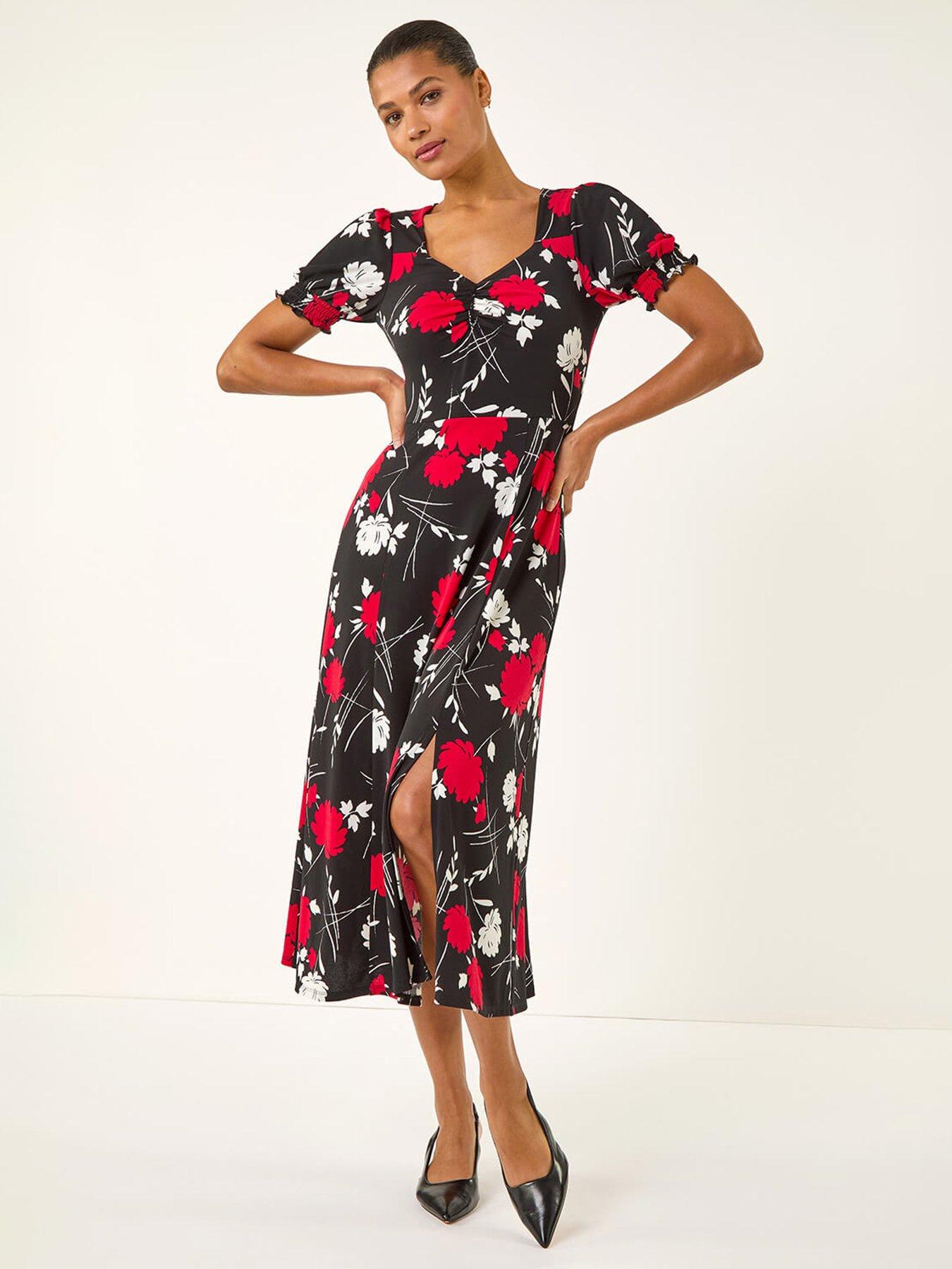roman-floral-print-ruched-midi-dressfront