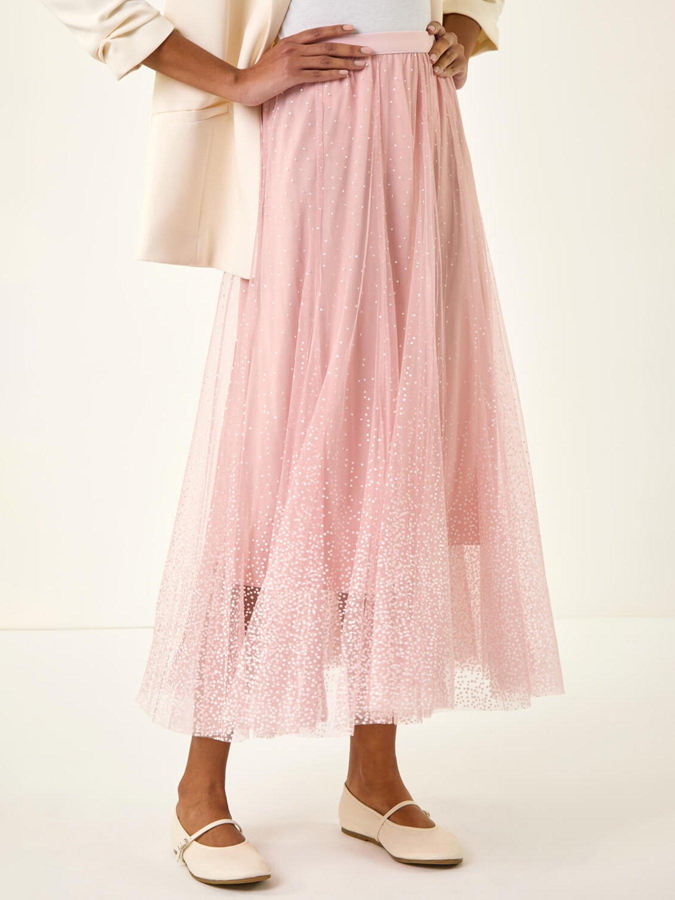 roman-polka-dot-print-elasticated-mesh-skirt
