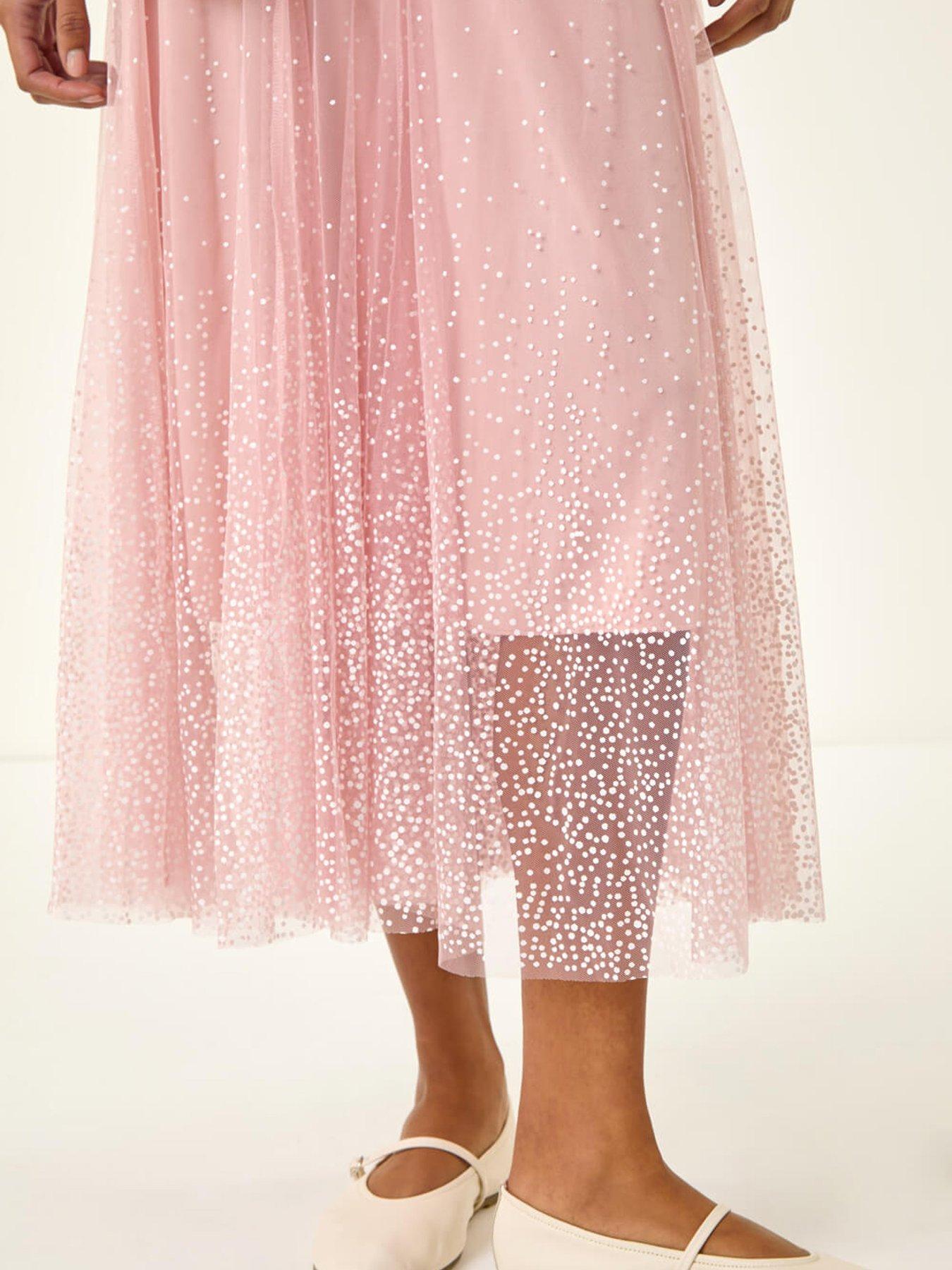 Image 5 of 5 of Roman Polka Dot Print Elasticated Mesh Skirt - Pink