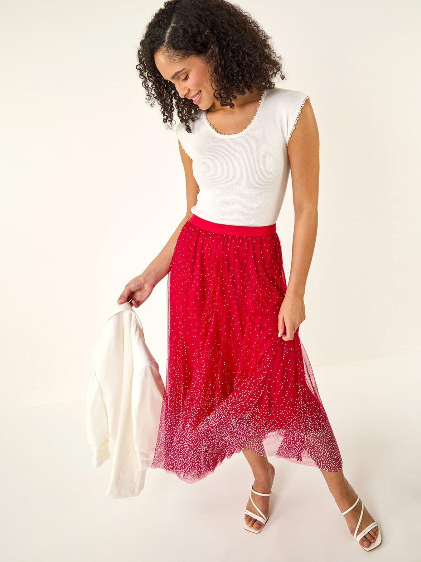 roman-polka-dot-print-elasticated-mesh-skirtoutfit