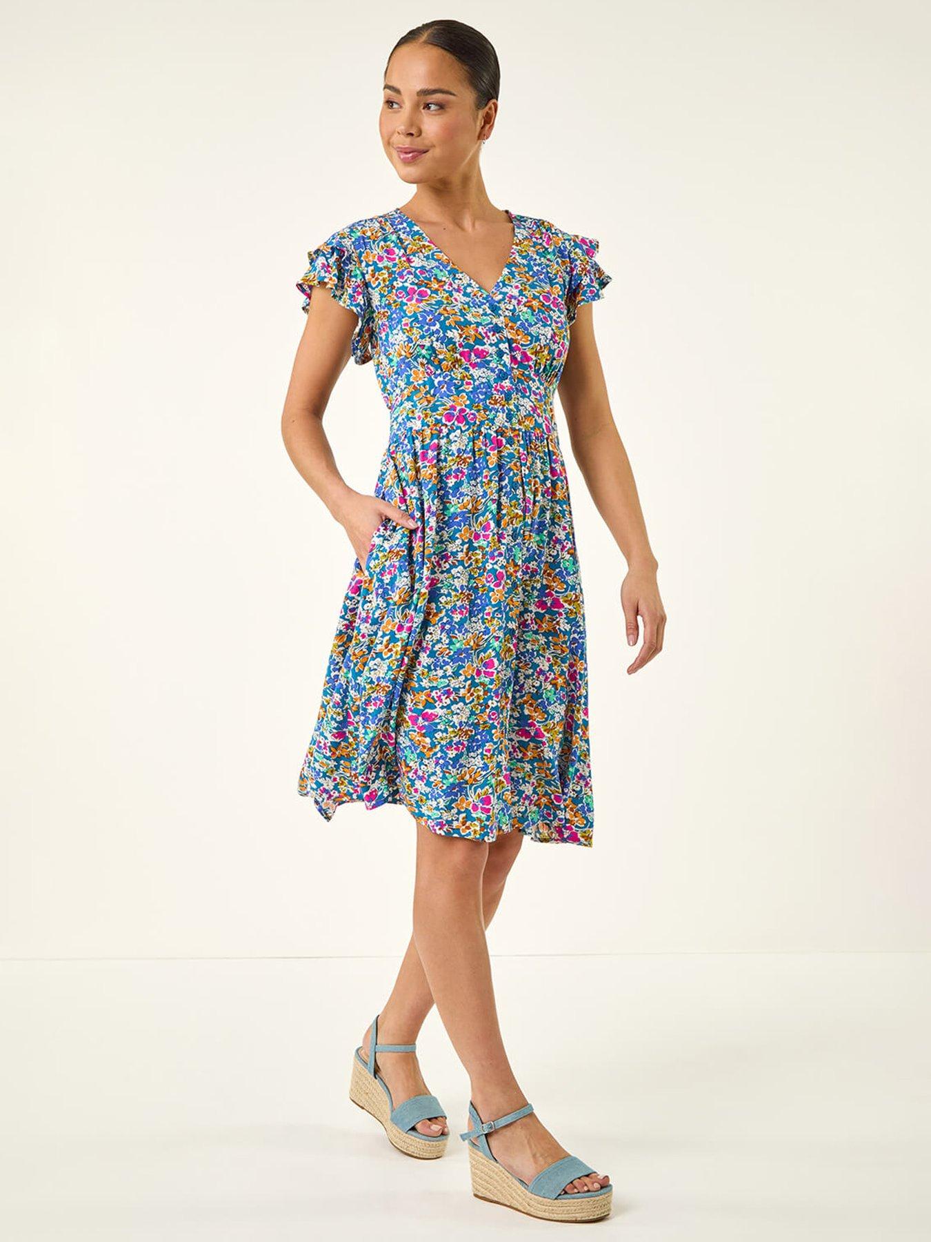 Image 3 of 5 of Roman Petite Ditsy Floral Button Dress