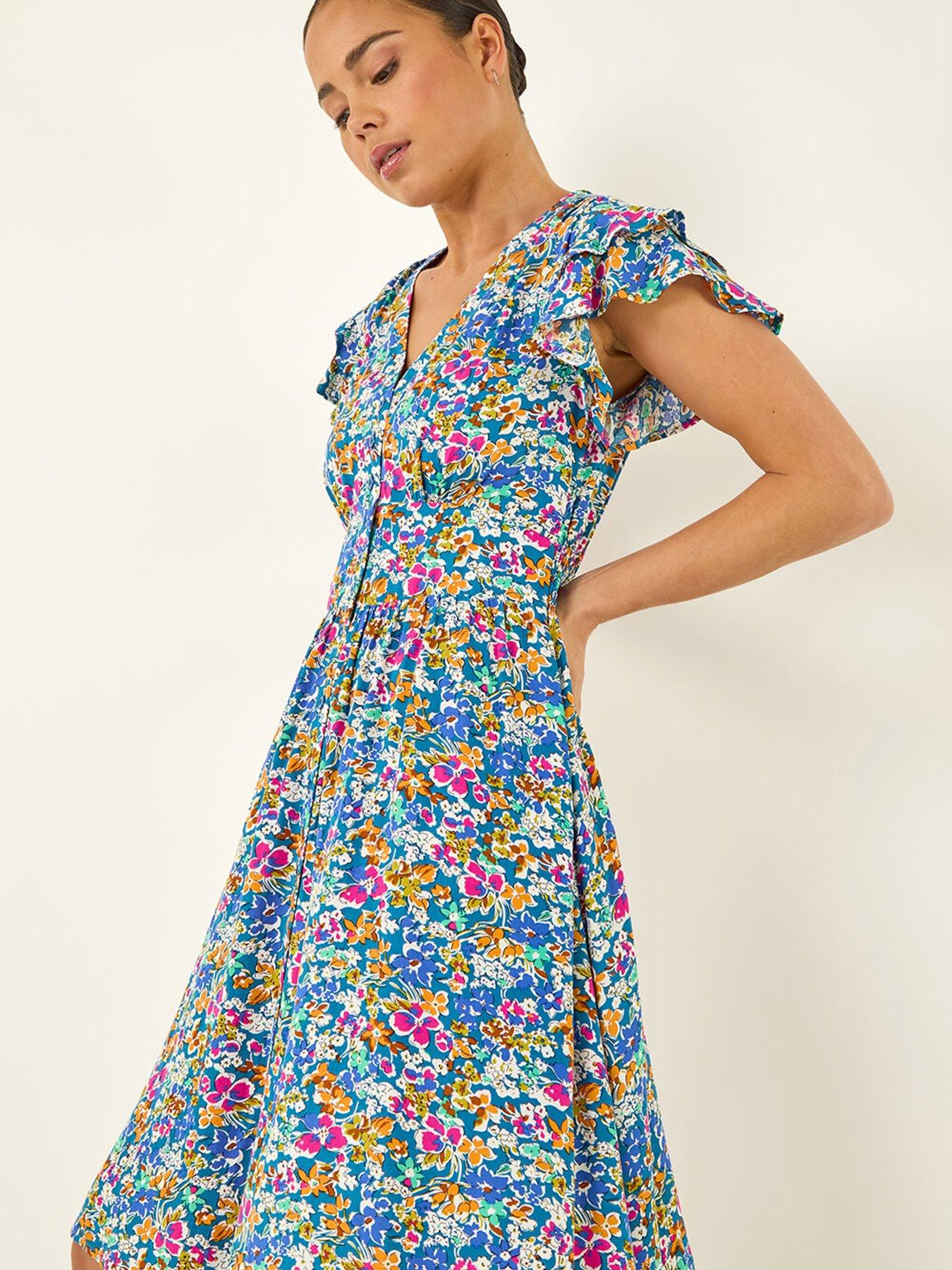 Image 4 of 5 of Roman Petite Ditsy Floral Button Dress