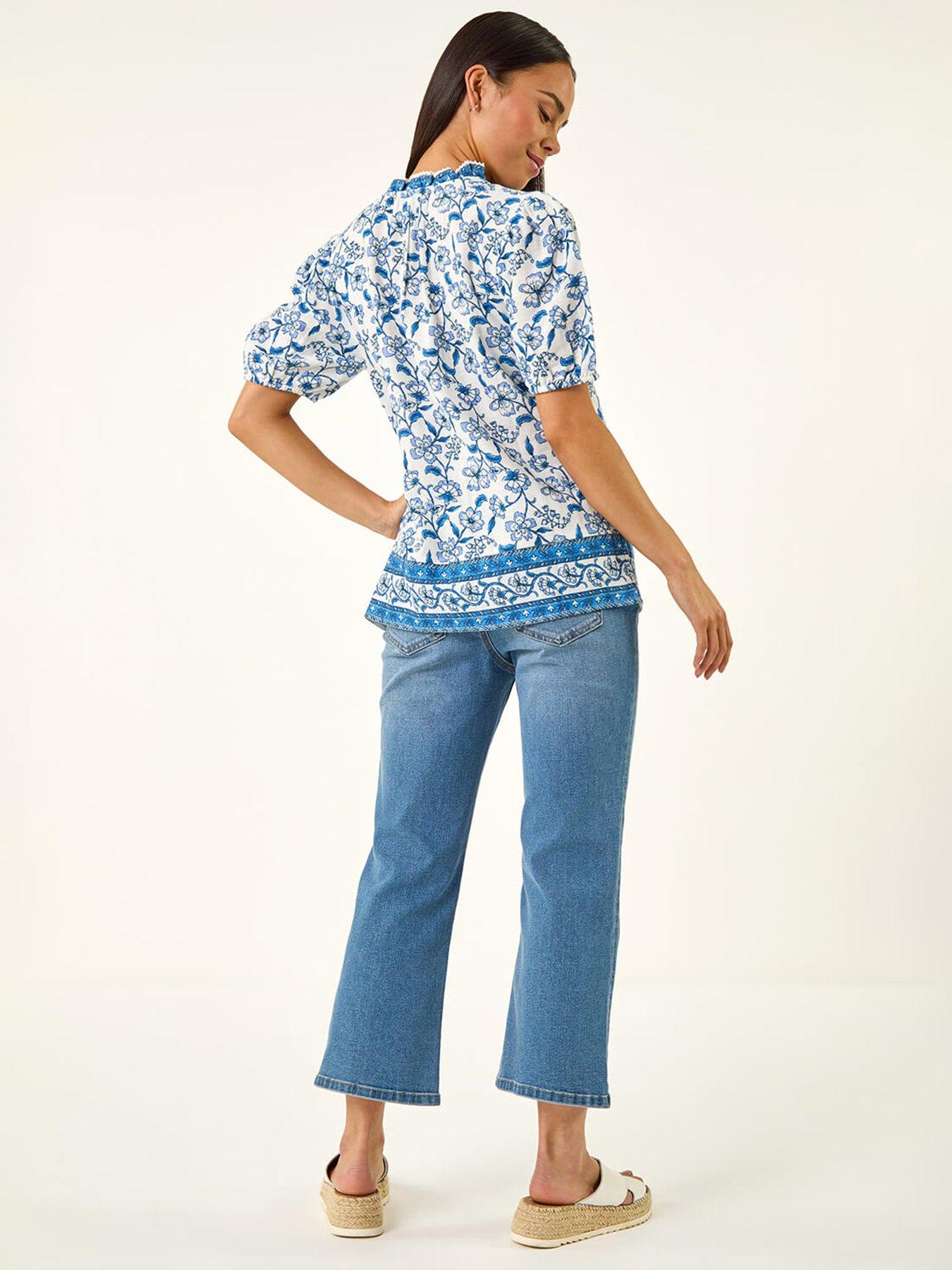 Image 2 of 5 of Roman Petite Floral Border V-neck Top
