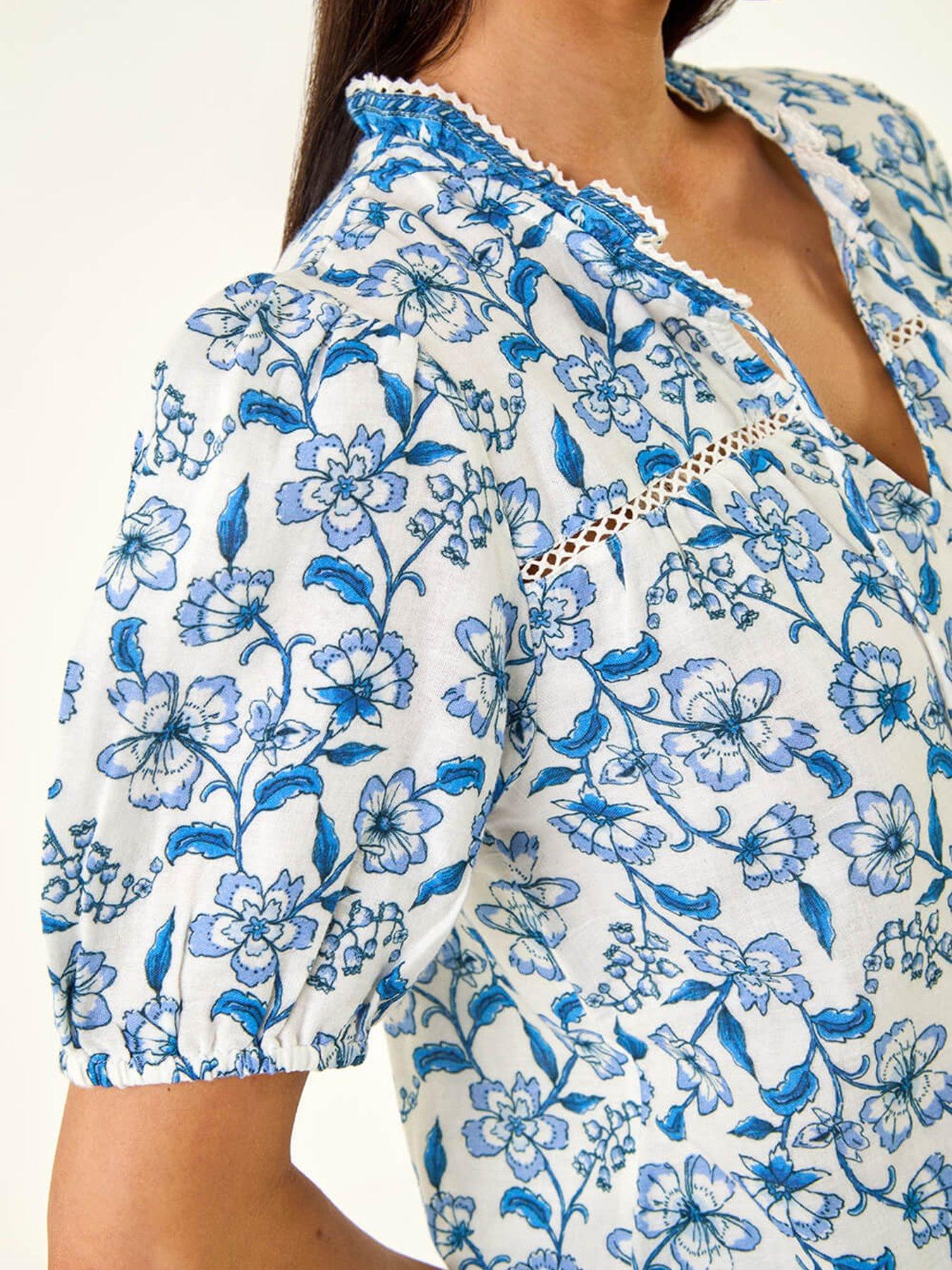 Image 5 of 5 of Roman Petite Floral Border V-neck Top