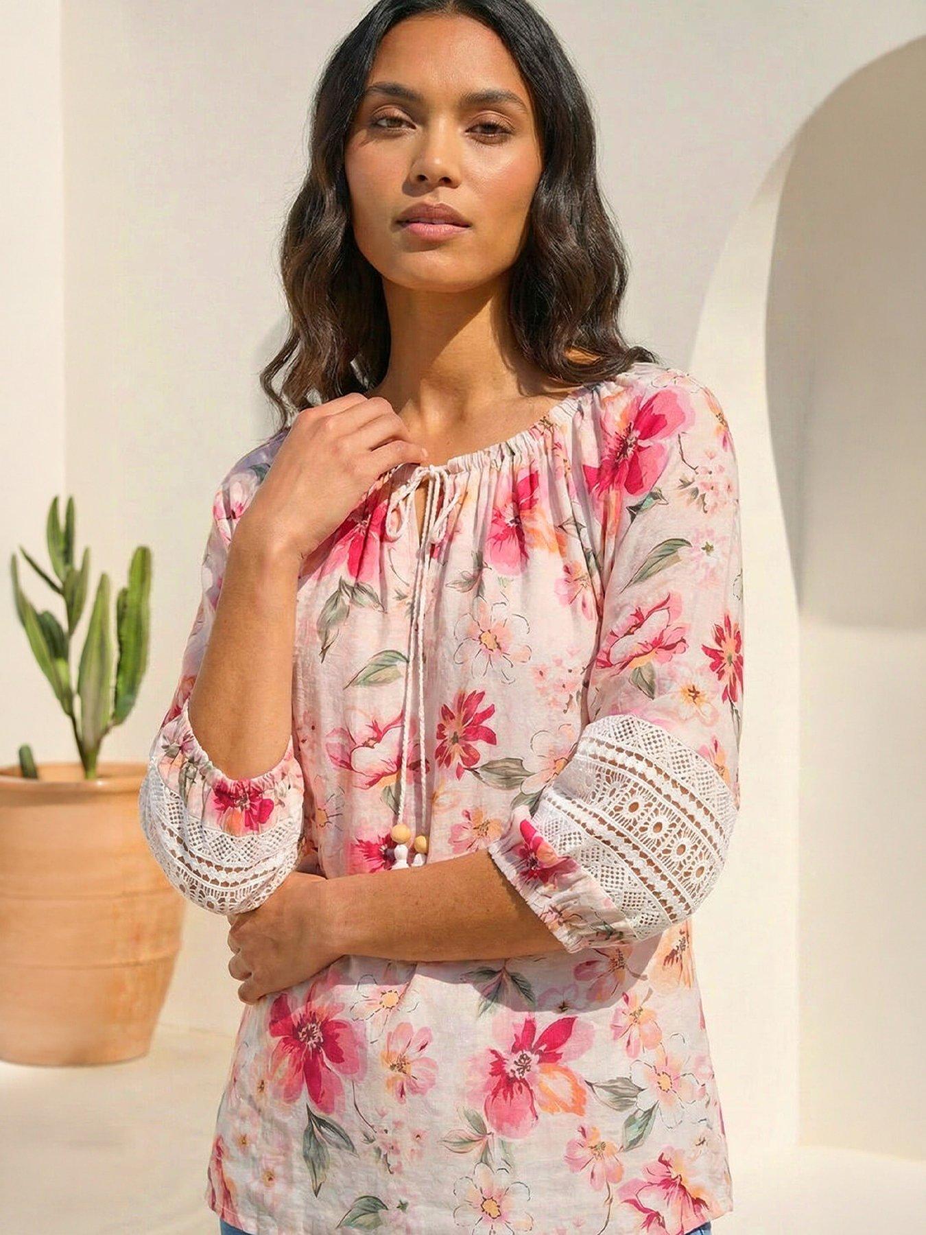 Roman Floral Tie Front Top