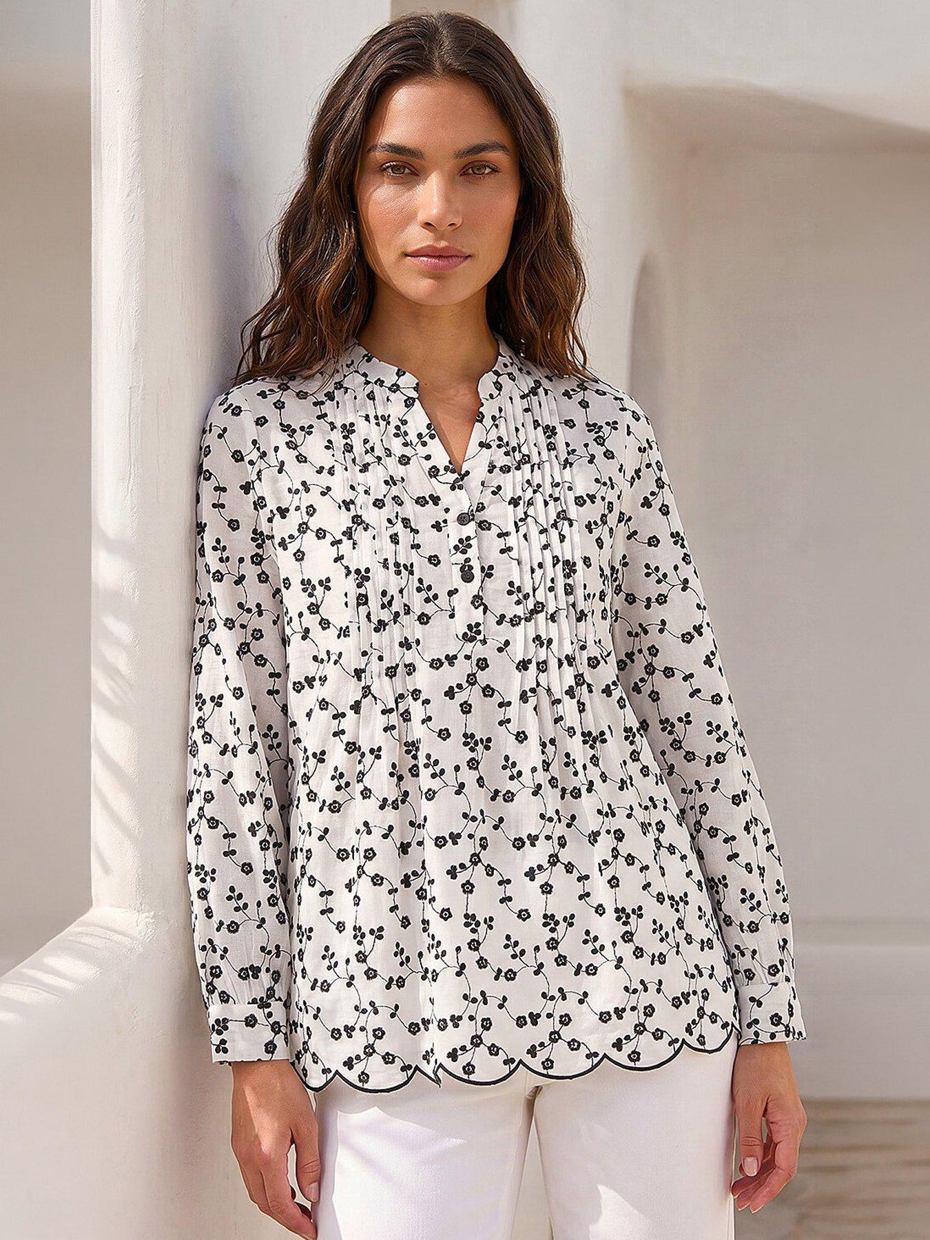 Image 1 of 5 of Roman Floral Embroidered Pintuck Top