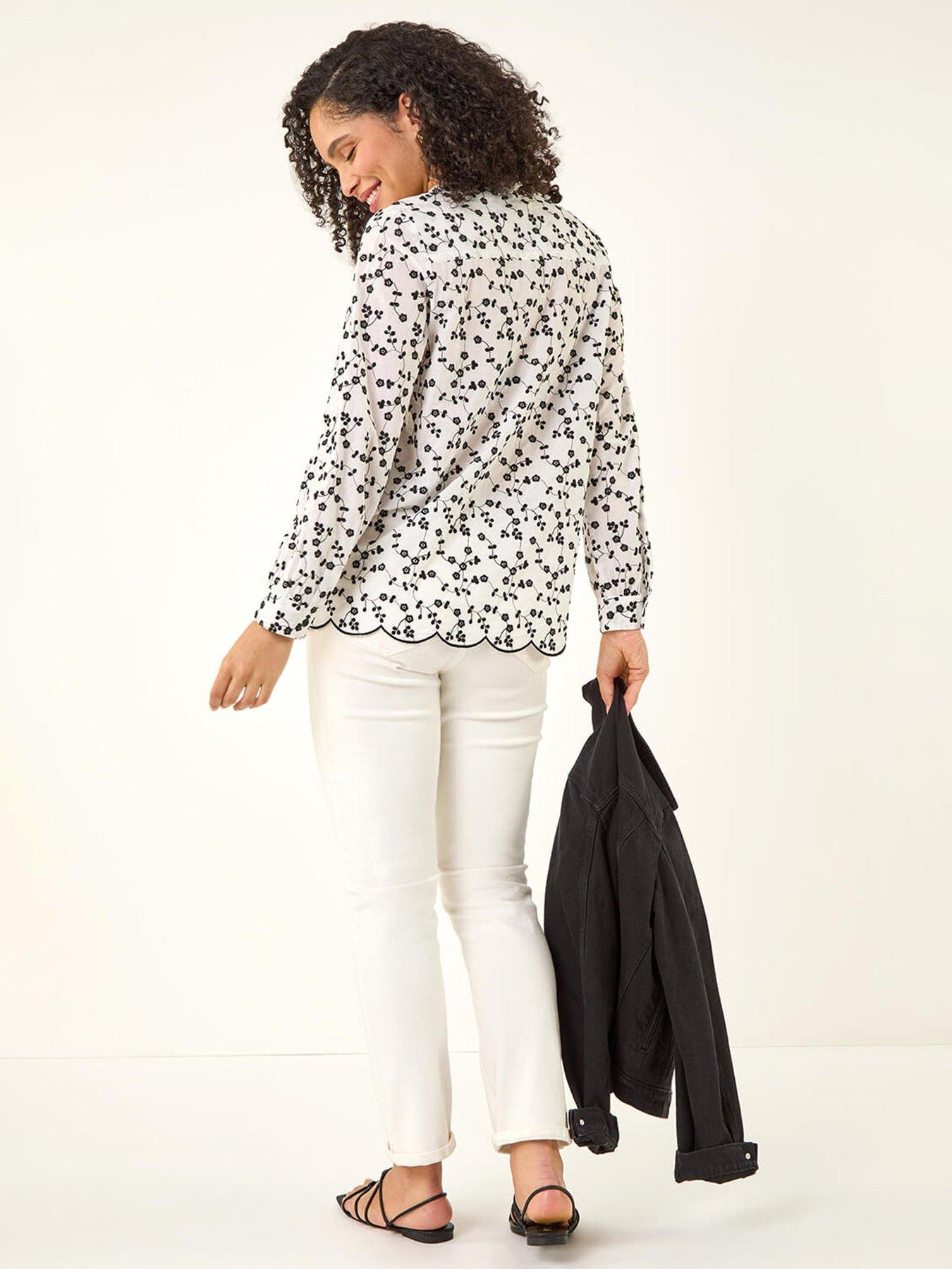 Image 2 of 5 of Roman Floral Embroidered Pintuck Top
