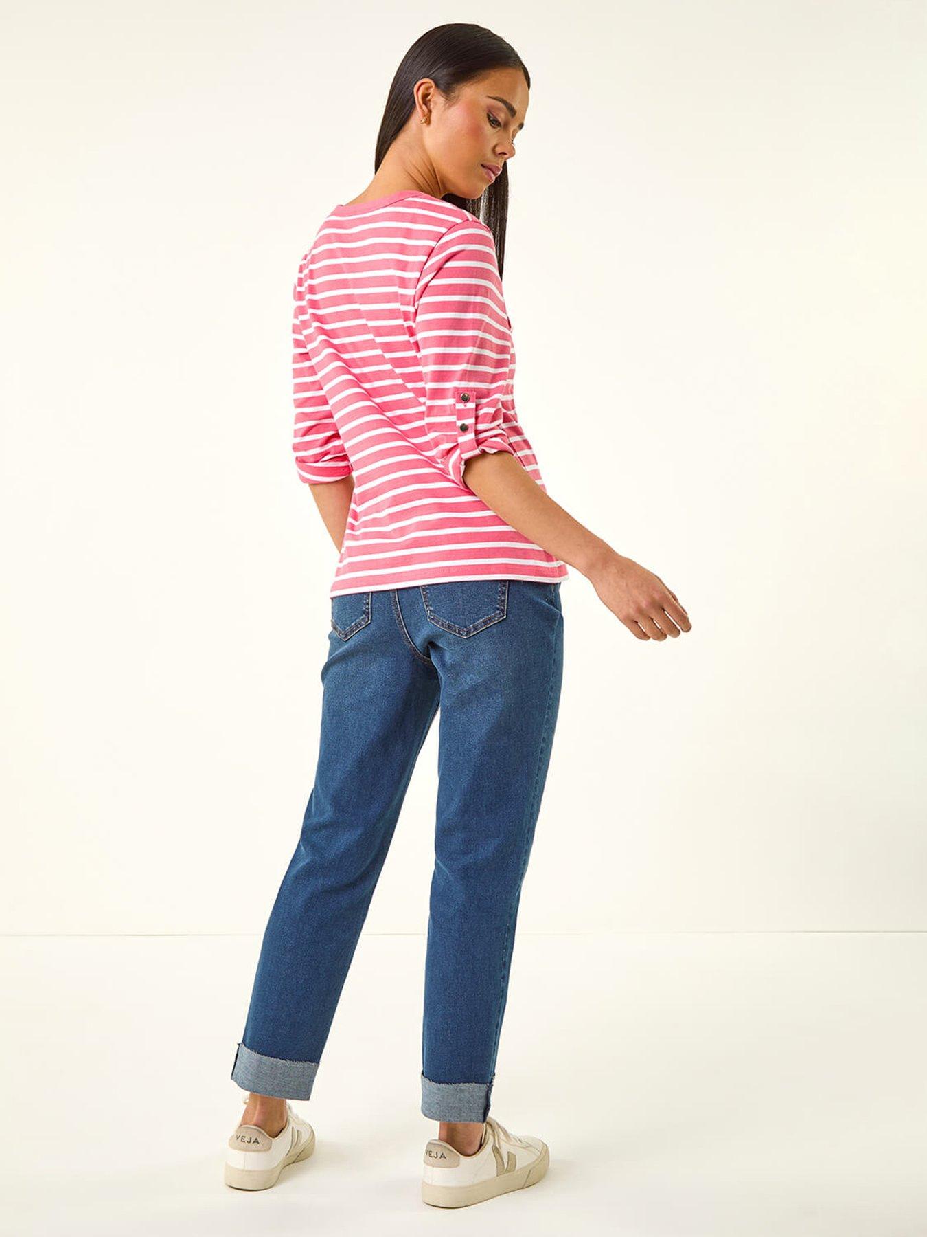 Image 2 of 5 of Roman Petite Stripe V-neck Button Top