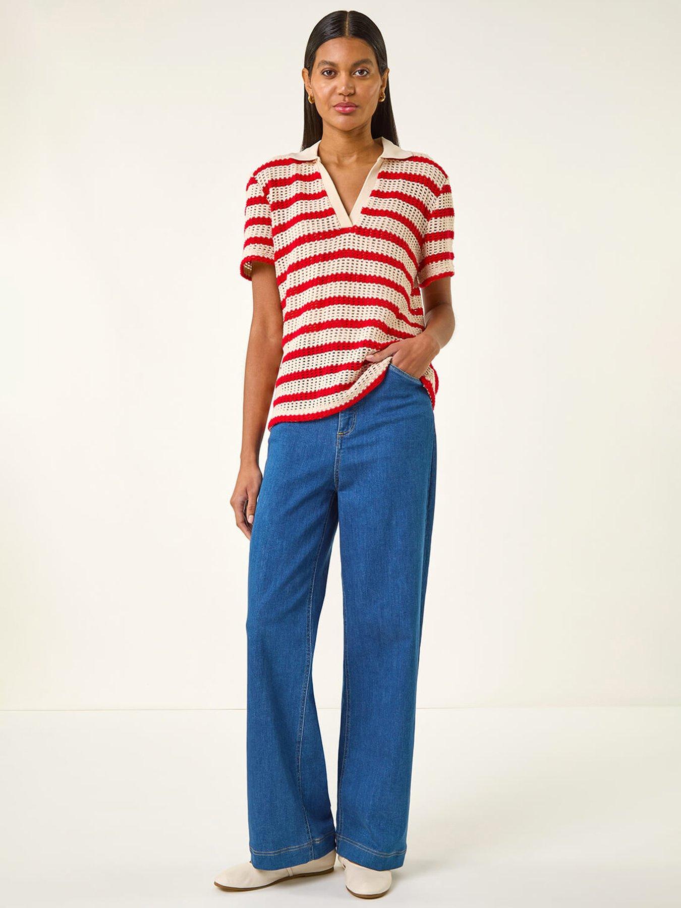 Image 3 of 5 of Roman Stripe Crochet Collar Knit Top