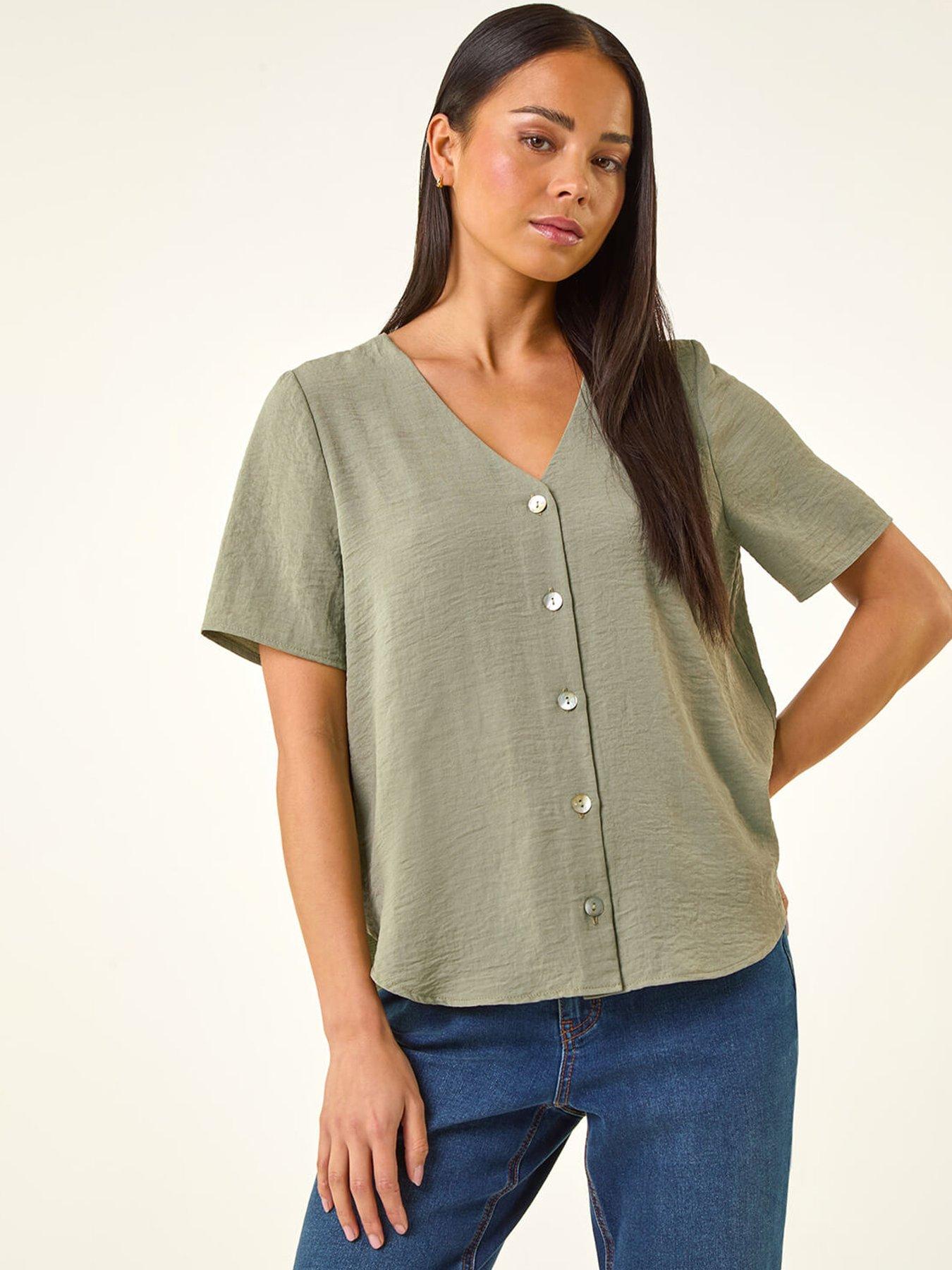 roman-petite-v-neck-button-through-blousefront