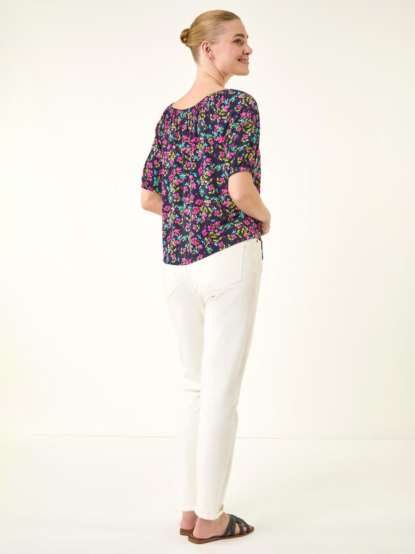 Image 2 of 5 of Roman Floral Print Stretch Bardot Top